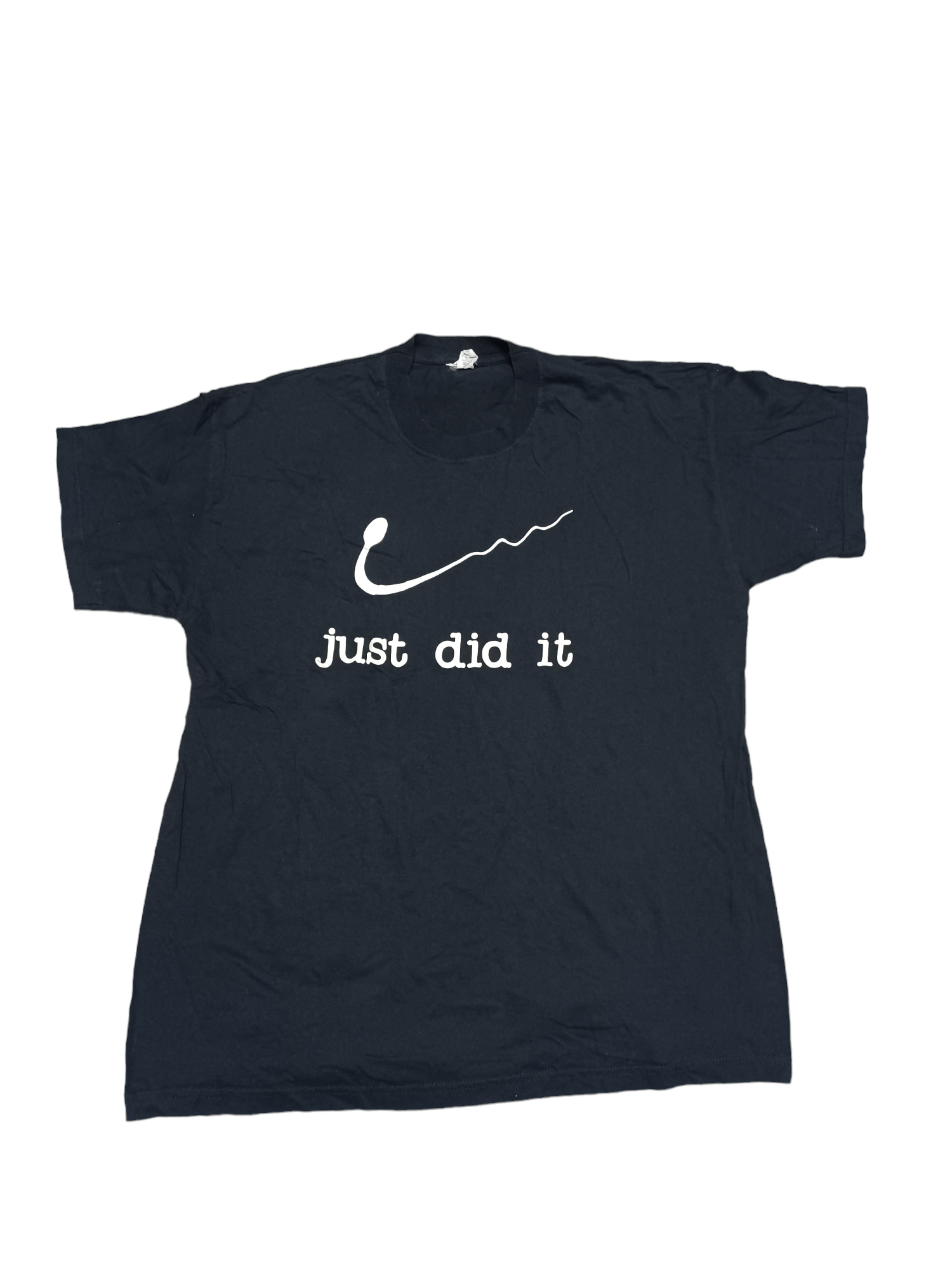 image of 1990X Clothing x Humor Vintage Humor Jest Did It Dis On Nike Sperm Tee in Black, Men's (Size XL)