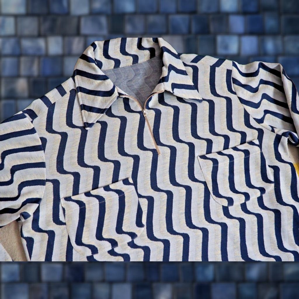 Vintage VTG 60s 70s Hippy Disco Blue Gray 1/4 Zip Pocket Psychedelic Art Jacket Mens L Size US L / EU 52-54 / 3 - 1 Thumbnail