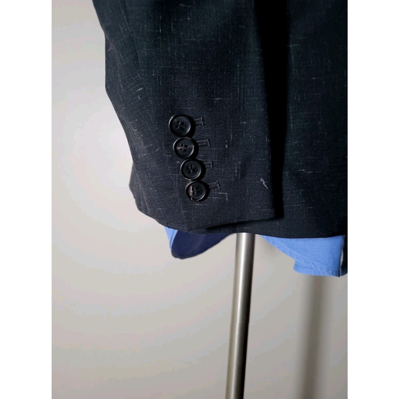 AllSaints 36R Double Breasted Blazer Jacket Coat Men Slim Wool Mohair Black Fleck Slub Peak Lapel Four-Button 360