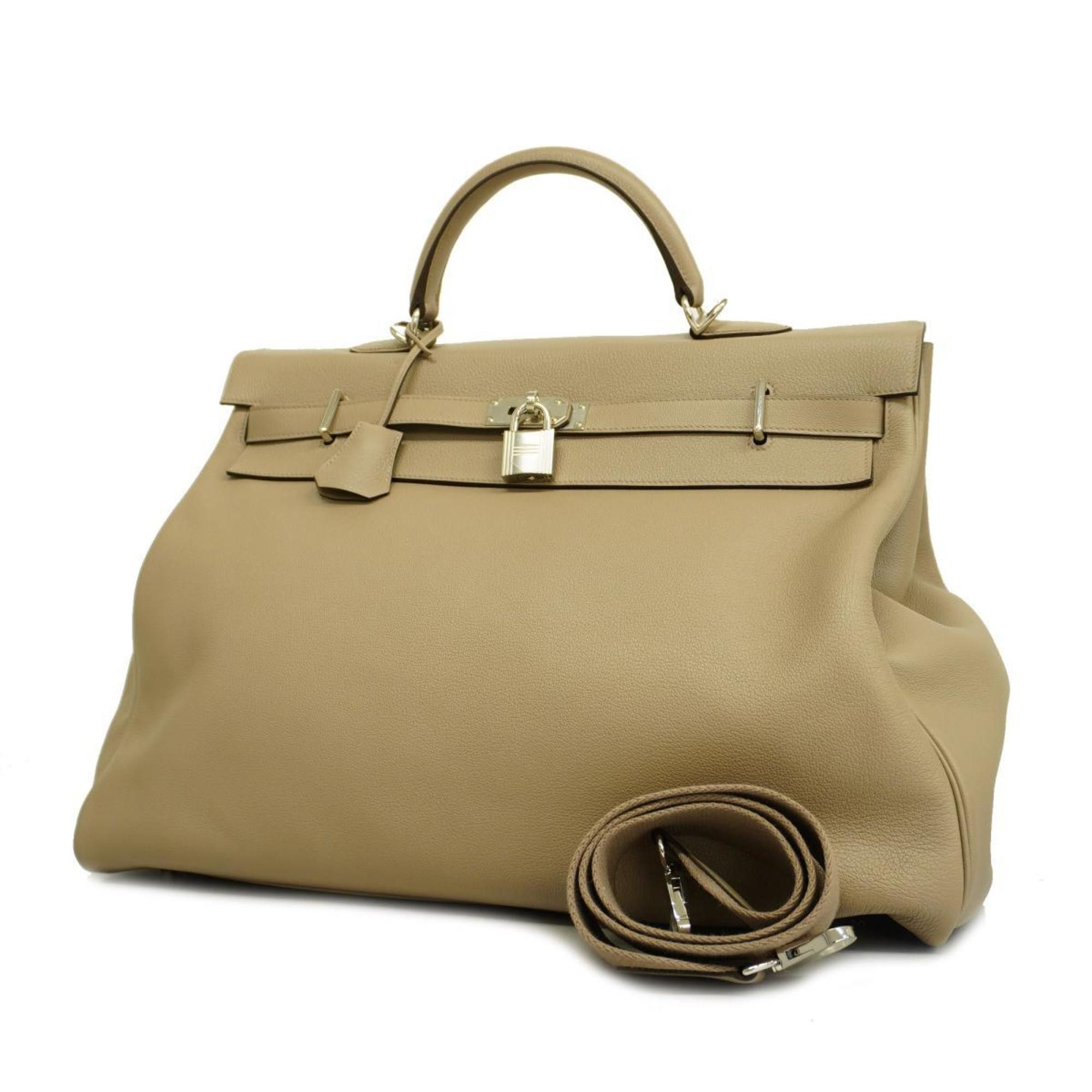 image of Hermes Handbag Kelly 50 Z Engraved Taurillon Novillo Etoupe Ladies in Etoupe Gray, Women's