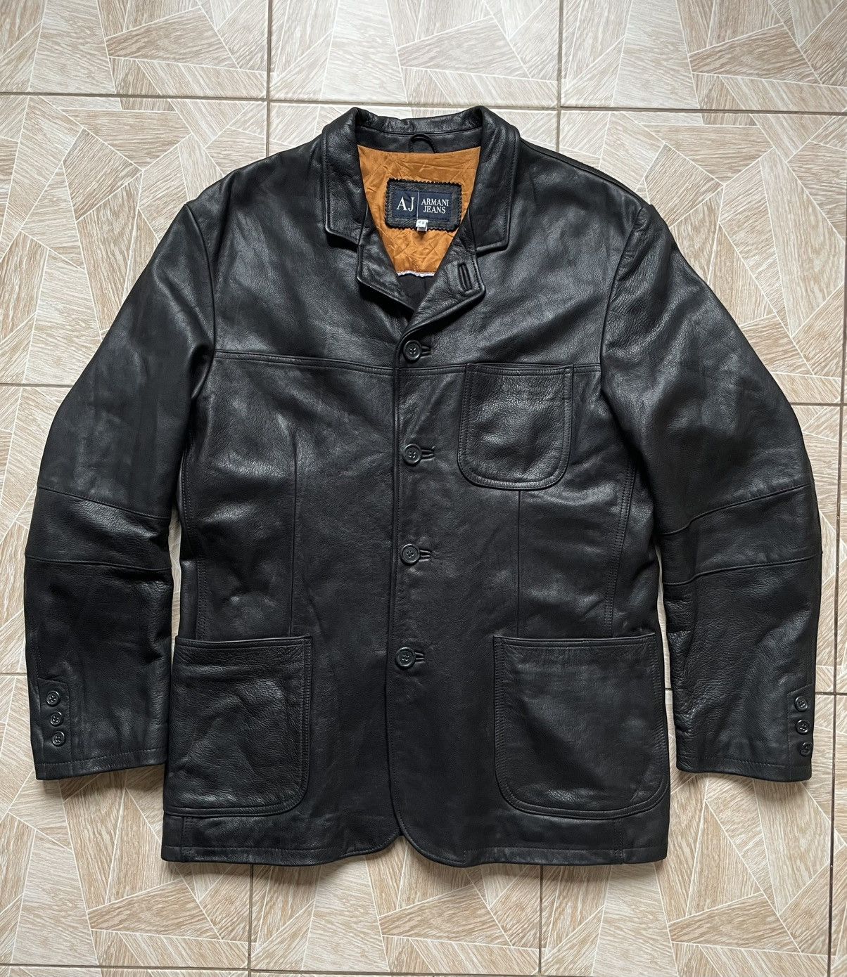 ジャケット・アウター vintage armani jeans lether jacket Vintage Armani Jeans Simin T Quilted Leather Jacket Size 34