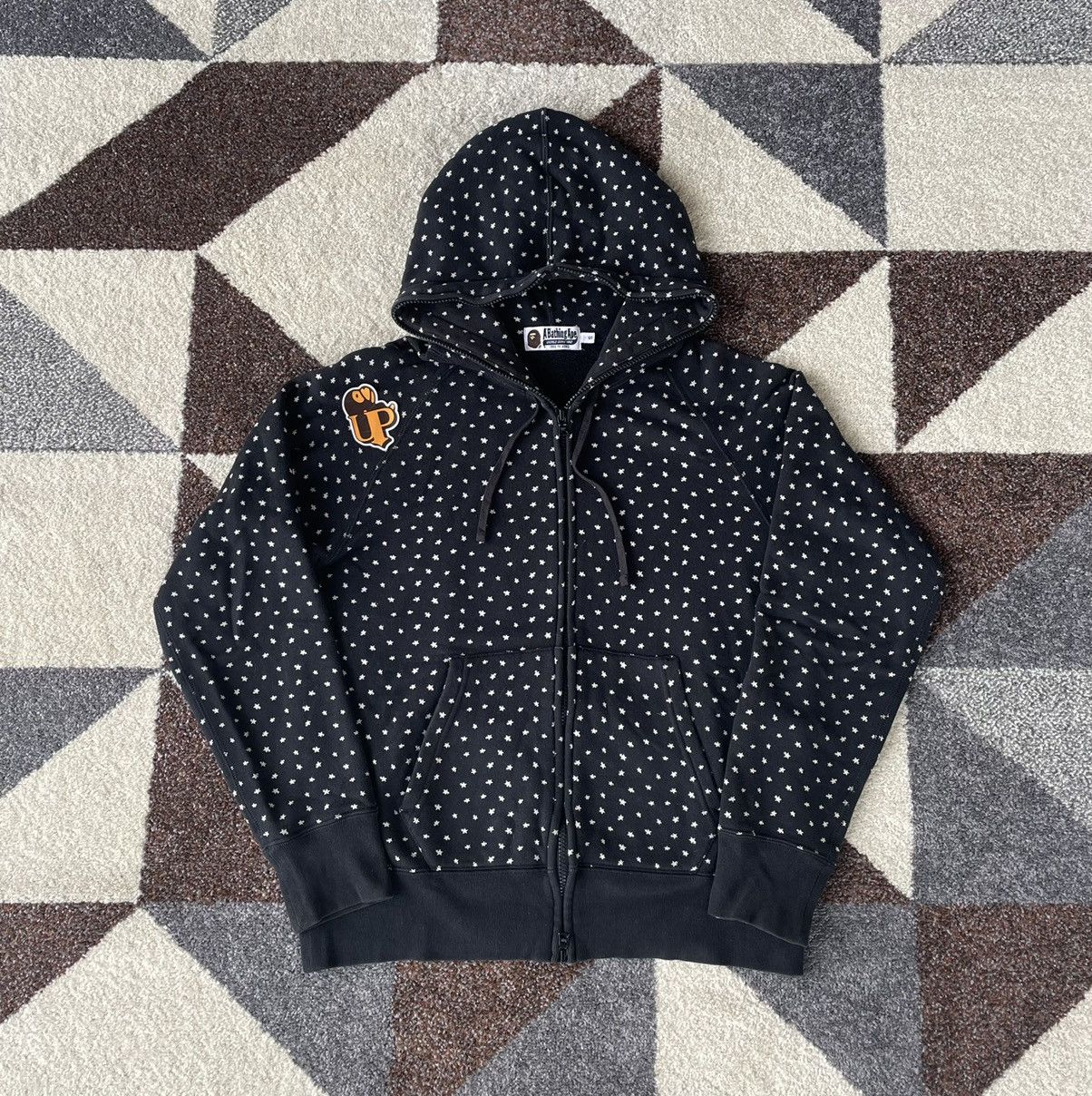 image of Og Bape Bapesta Monogram Fullzip Hoodie in Black, Men's (Size Small)