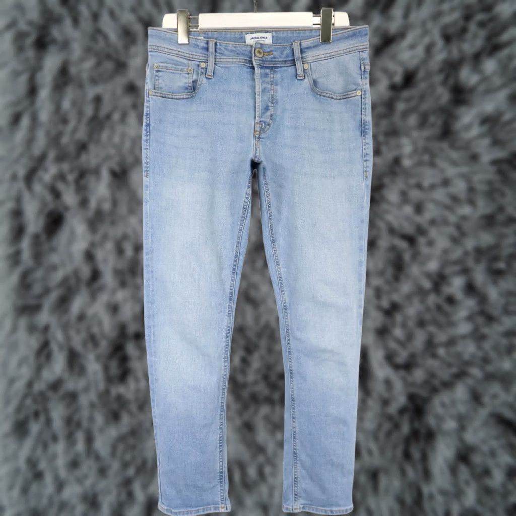 Jack & Jones JACK & JONES Slim/Glenn Jeans Men's W33/L30 Light Blue Whiskers Button Fly Jeans Size US 33 - 1 Thumbnail