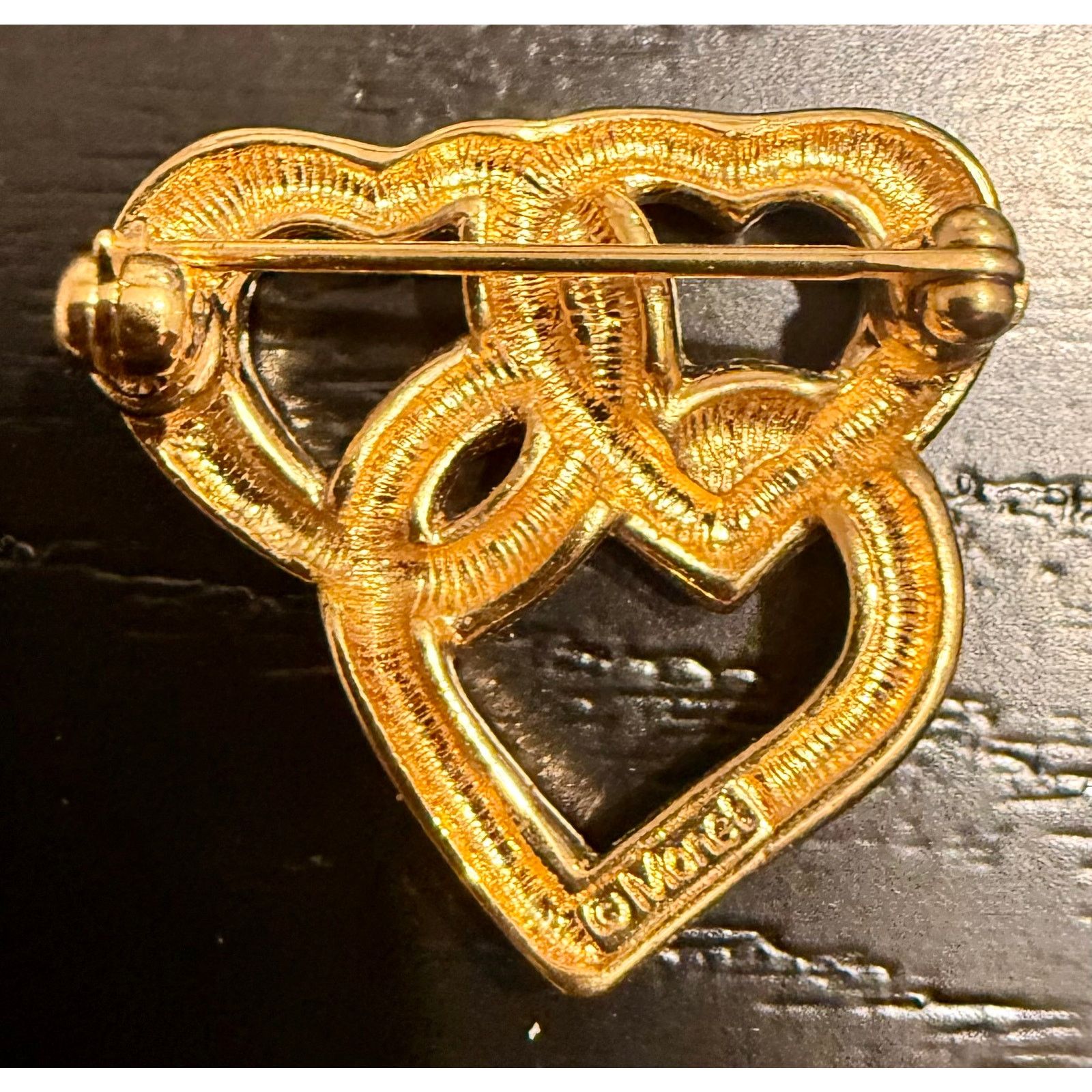 Monet Vintage Signed Monet Gold Tone Double Heart Love Brooch Size ONE SIZE - 2 Thumbnail
