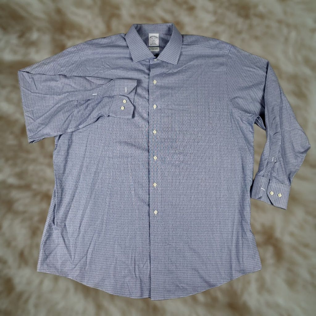 Brooks Brothers Brooks Brothers Shirt Mens 18 Blue Plaid Regent Button Up Long Sleeve Size US XXL / EU 58 / 5 - 1 Thumbnail
