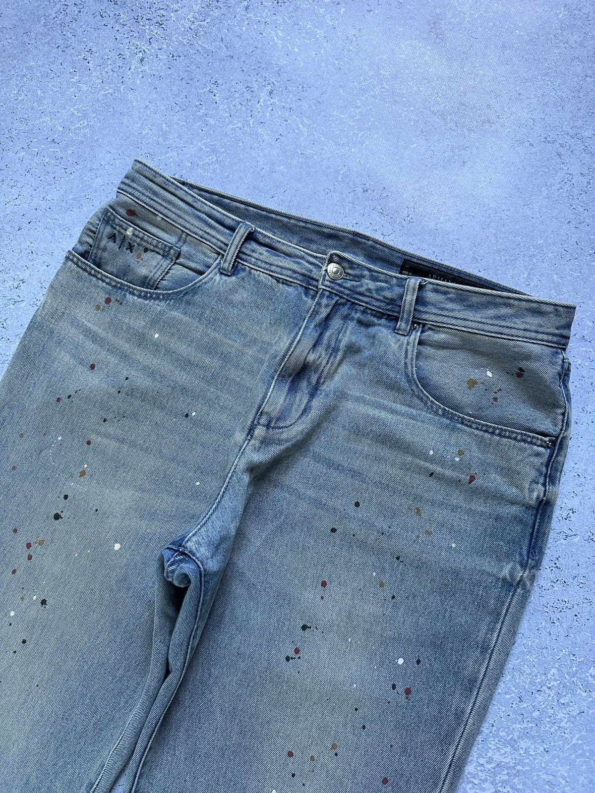 Armani Exchange × Vintage Armani Exchange Slim Fit Paint Splatter Light Wash Jeans Size US 32 / EU 48 - 2 Thumbnail