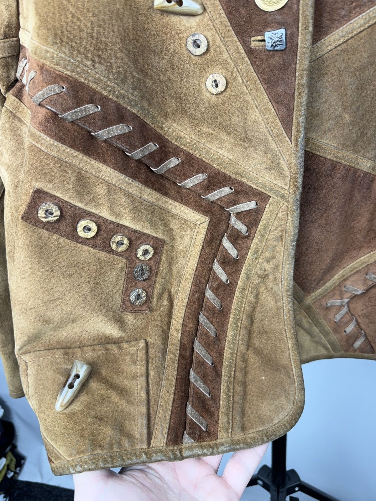 Genuine Leather Vintage Western Cowgirl Patchwork Suede Leather Jacket Boho Size L / US 10 / IT 46 - 7 Thumbnail