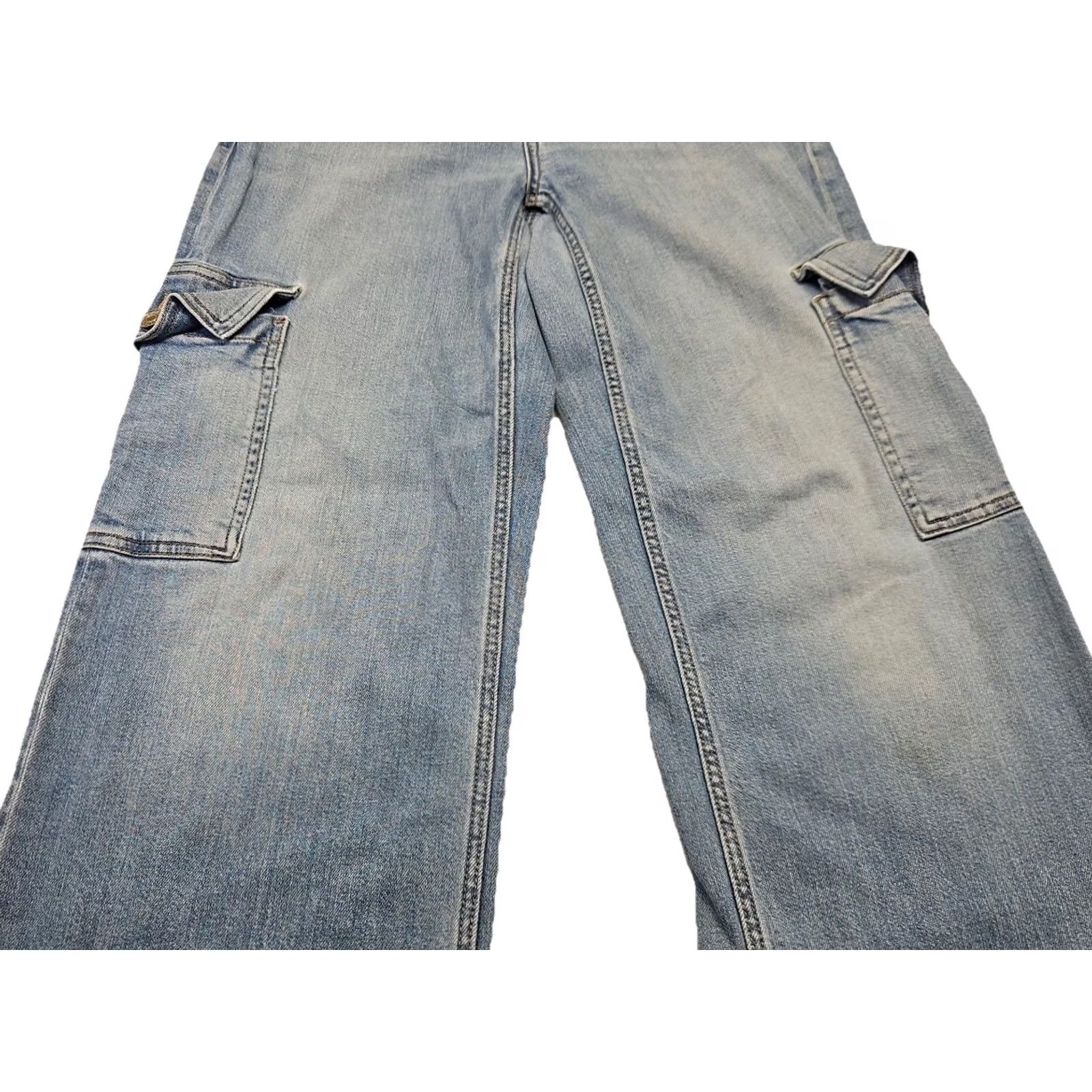 American Eagle Outfitters VINTAGE American Eagle Outfitters Y2K Wide Leg Cargo Jeans Womens 2 Light Wash Carpenter Baggy Size 42" / US 20 - 4 Thumbnail