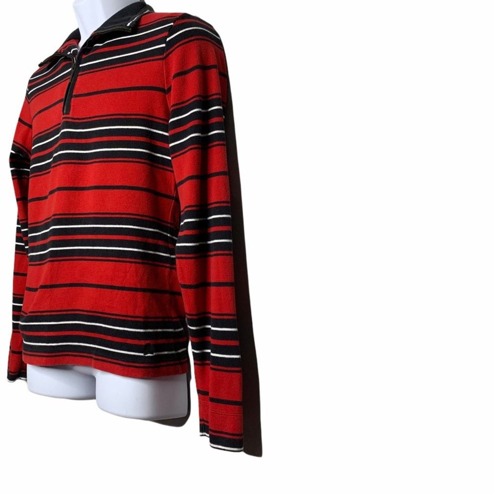 Tommy Hilfiger Tommy Hilfiger Red Black Stripe Black Rib Collar 1/4 Zip XL Size US XL / EU 56 / 4 - 3 Thumbnail