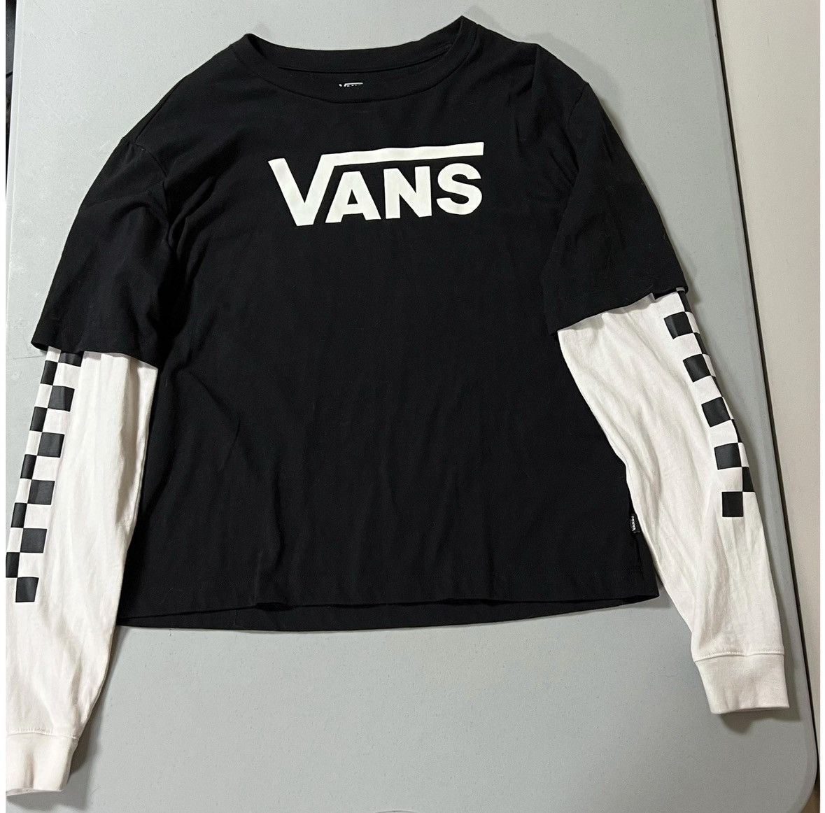 Vans Vans Checkered 2-in-1 Long Sleeve Tee T-Shirt Top Size S 🏁🖤 Size US S / EU 44-46 / 1 - 1 Thumbnail