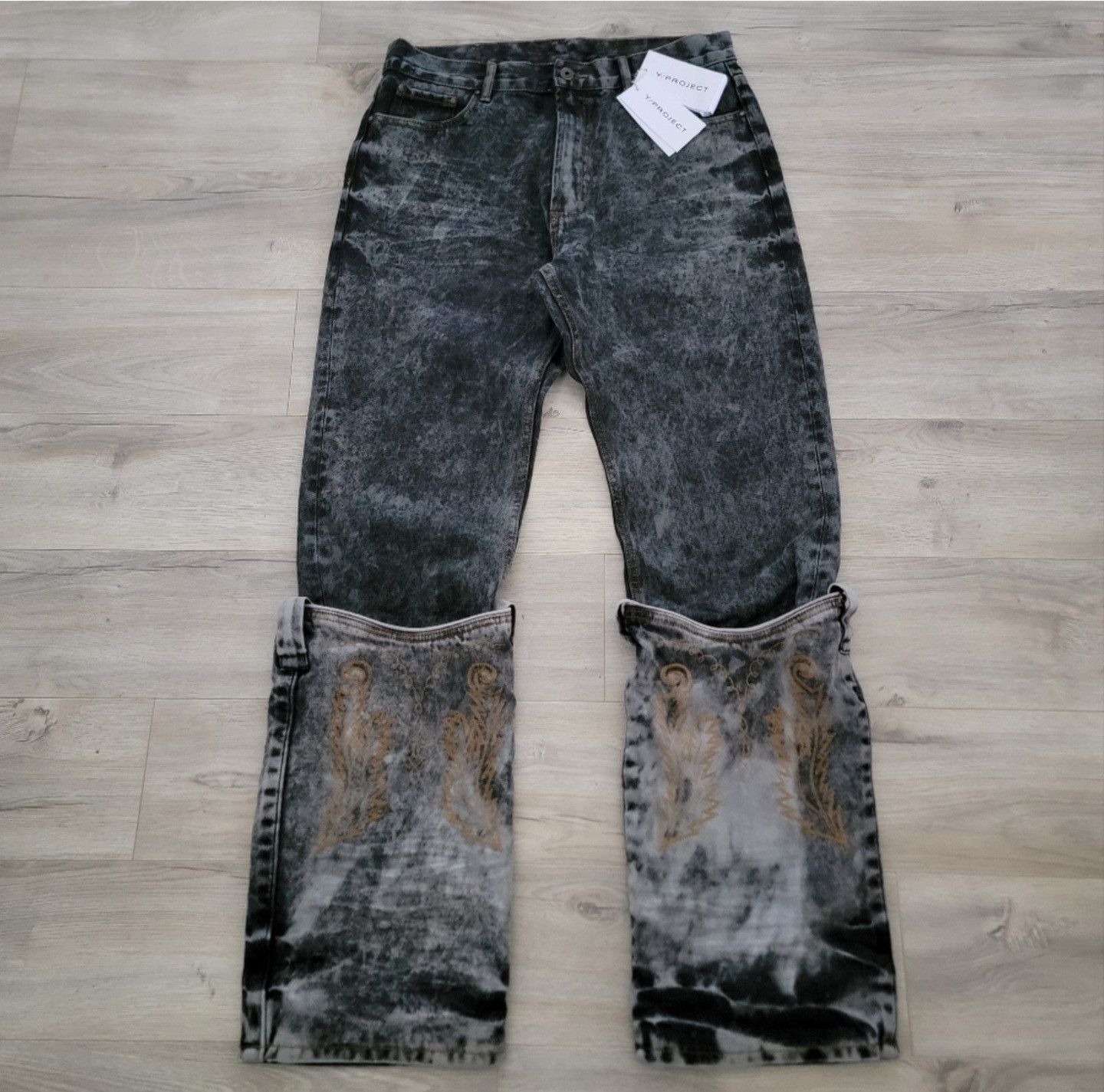 Y/Project Y/Project Unisex Cowboy Cuff Jeans Black Acid Wash sz 32 Size US 32 / EU 48 - 1 Thumbnail