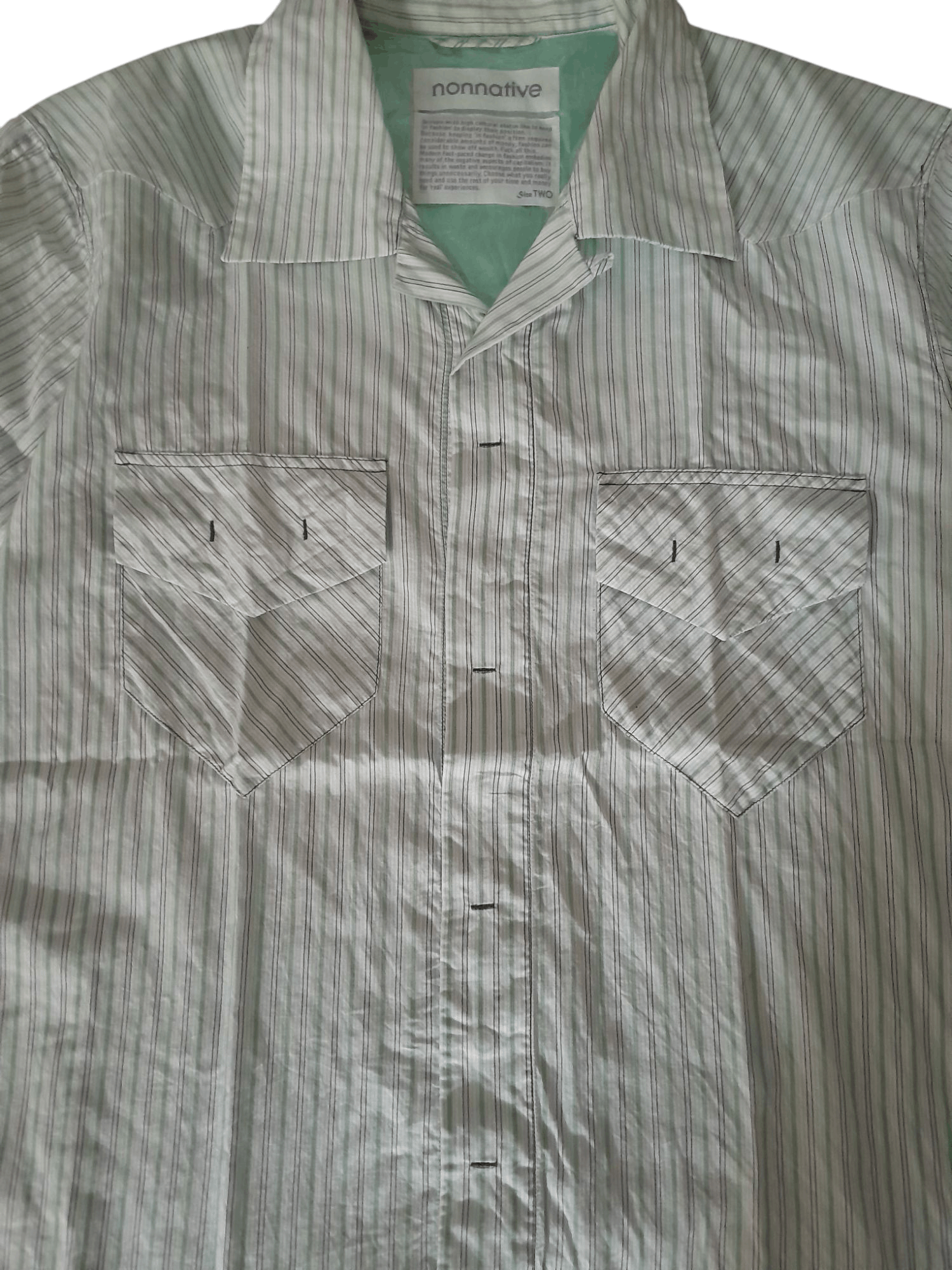 Nonnative Nonnative green stripe metal button shirt Size US M / EU 48-50 / 2 - 2 Thumbnail