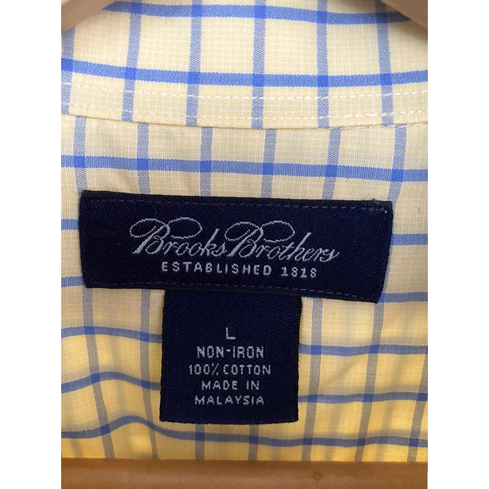 Brooks Brothers BROOKS BROTHERS Mens Button Front Logo Sport Shirt L Cotton Non-Iron Yellow Check Size US L / EU 52-54 / 3 - 5 Thumbnail