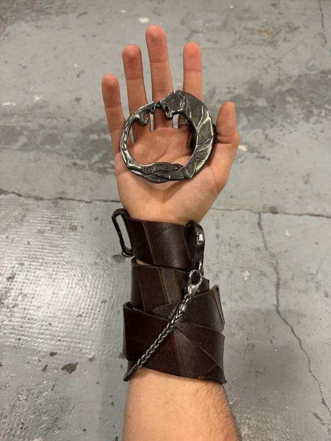 Just Cavalli 2000s Cavalli Snake vs Tiger Buckie Brown Leather Belt Size ONE SIZE - 1 Thumbnail