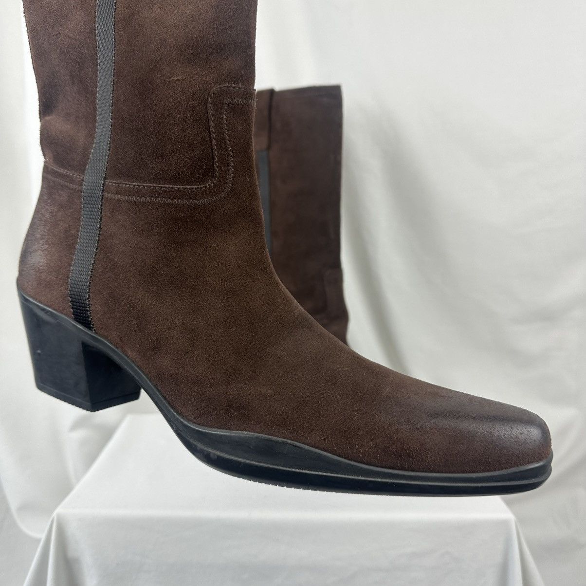 Prada Prada Brown Suede Mid Calf Western Boots Size US 11 / IT 41 - 2 Thumbnail