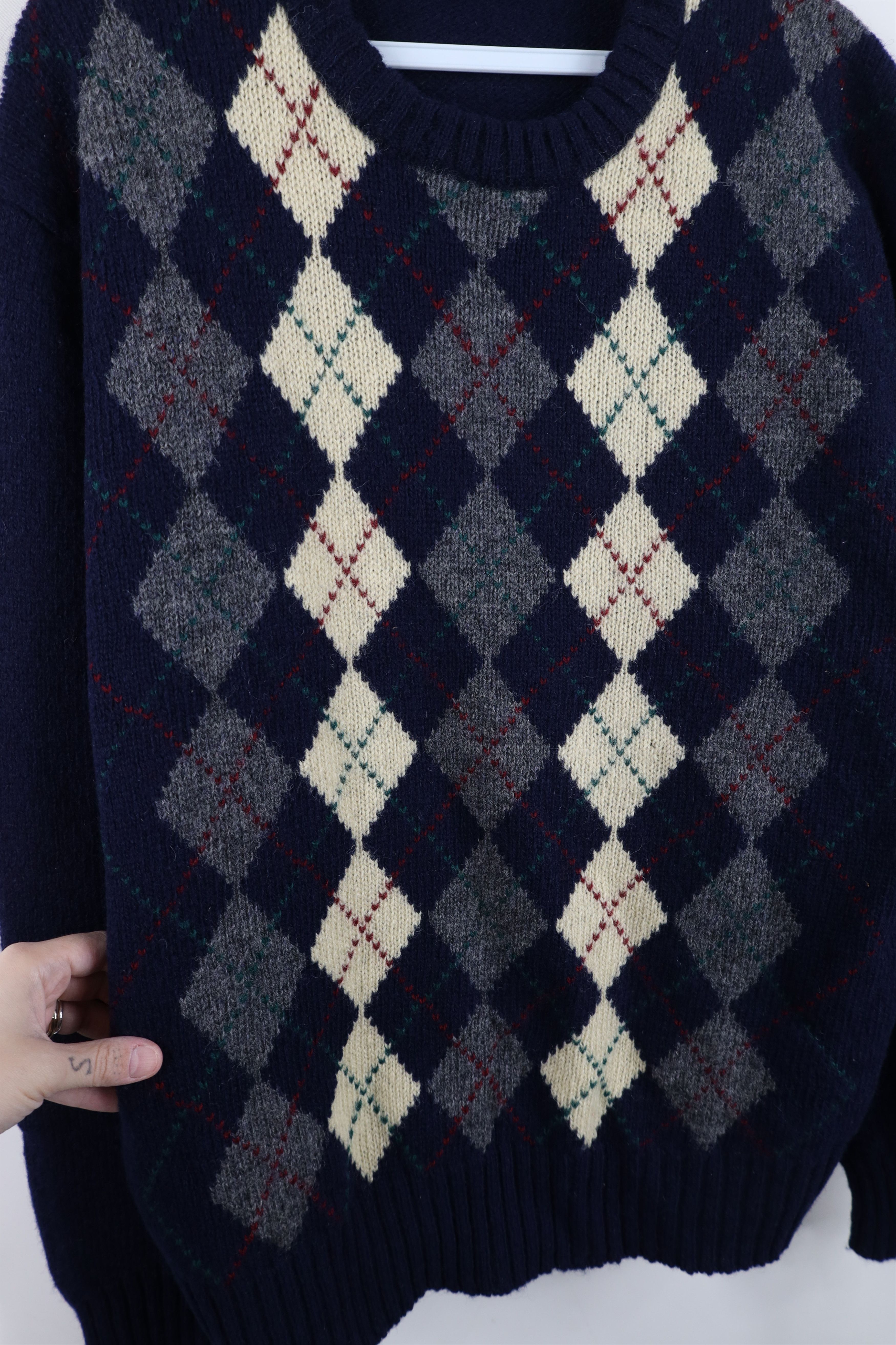 Vintage Vintage 70s Streetwear Wool Argyle Diamond Knit Sweater Size US L / EU 52-54 / 3 - 4 Thumbnail