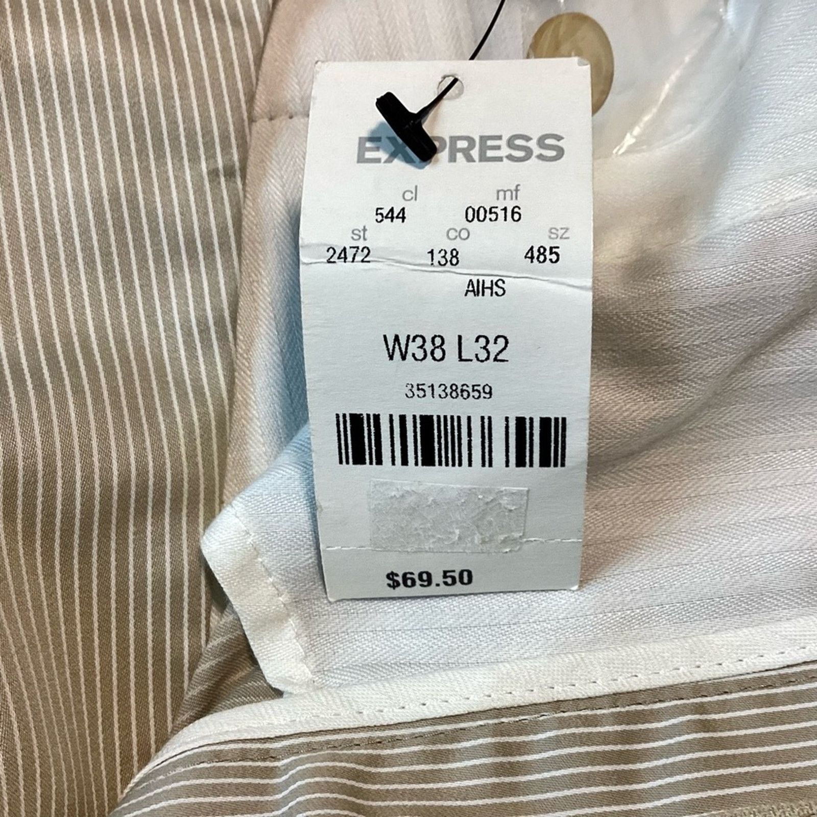 Express Express Producer Khaki Pinstriped Dress Pants, 38x32 Size US 38 / EU 54 - 6 Thumbnail