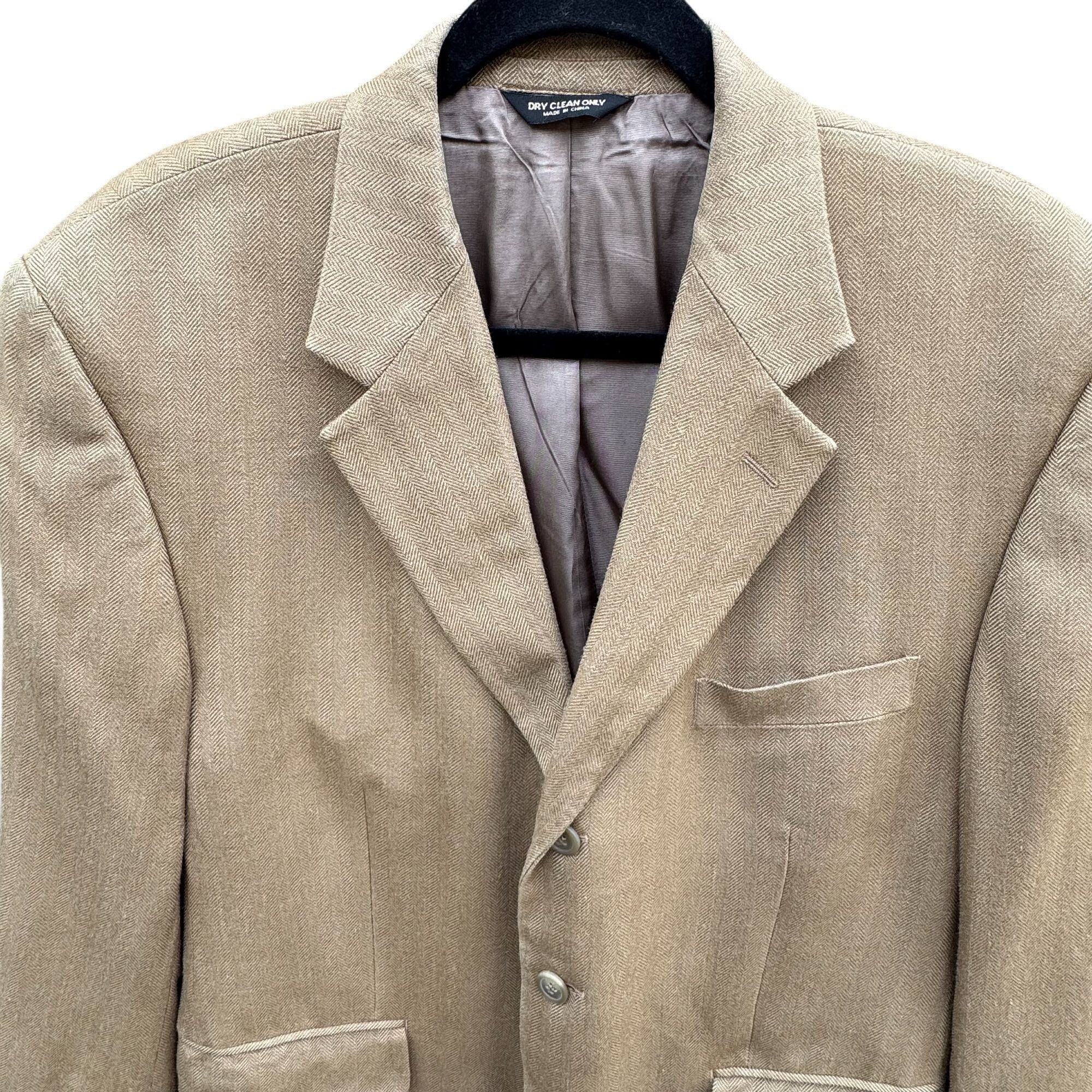 Chaps Chaps Ralph Lauren Vintage Mens Tan Herringbone Blazer Silk Size 42R - 3 Thumbnail