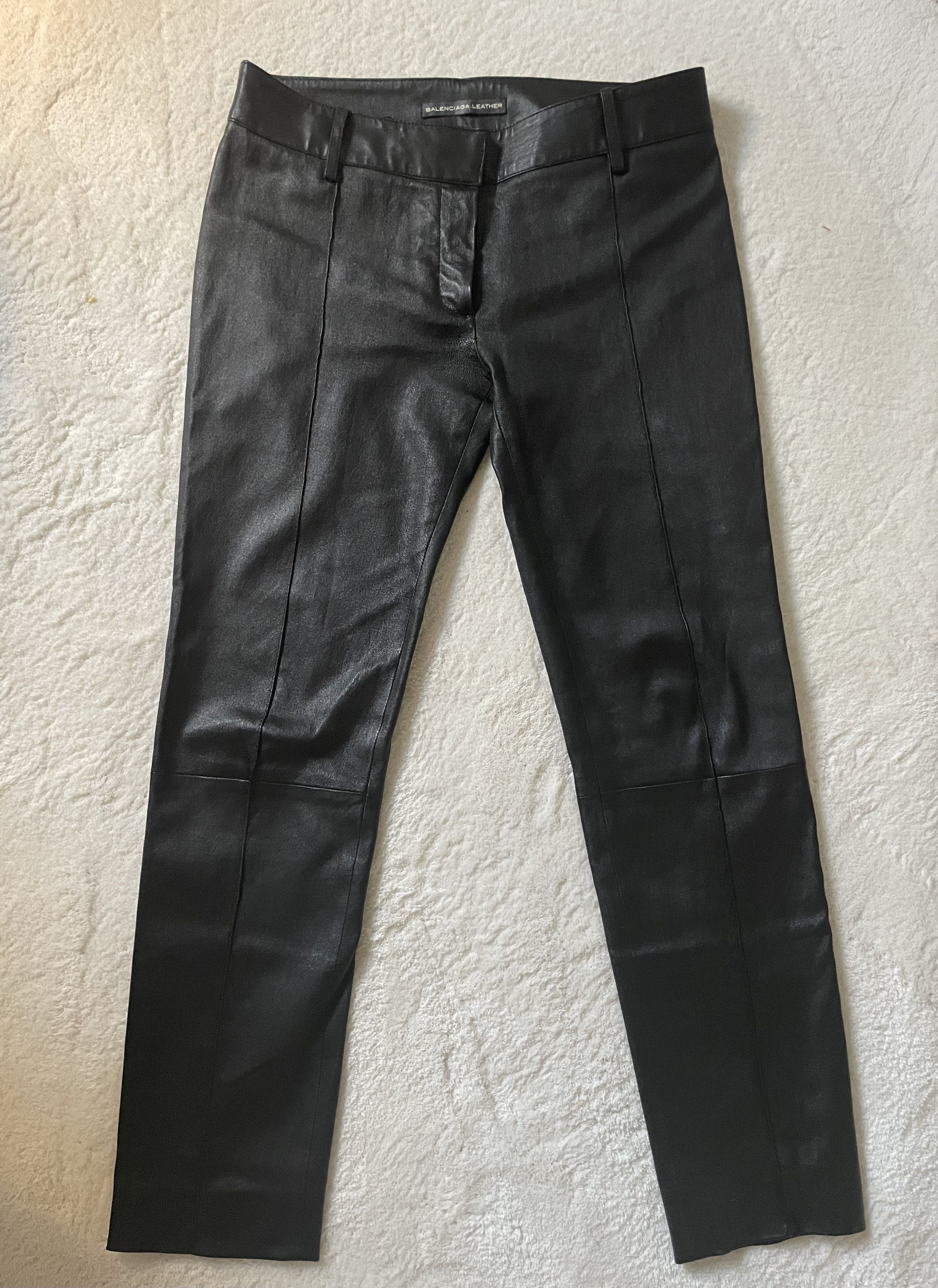 image of Balenciaga Leather Trousers in Black, Women's (Size 26)