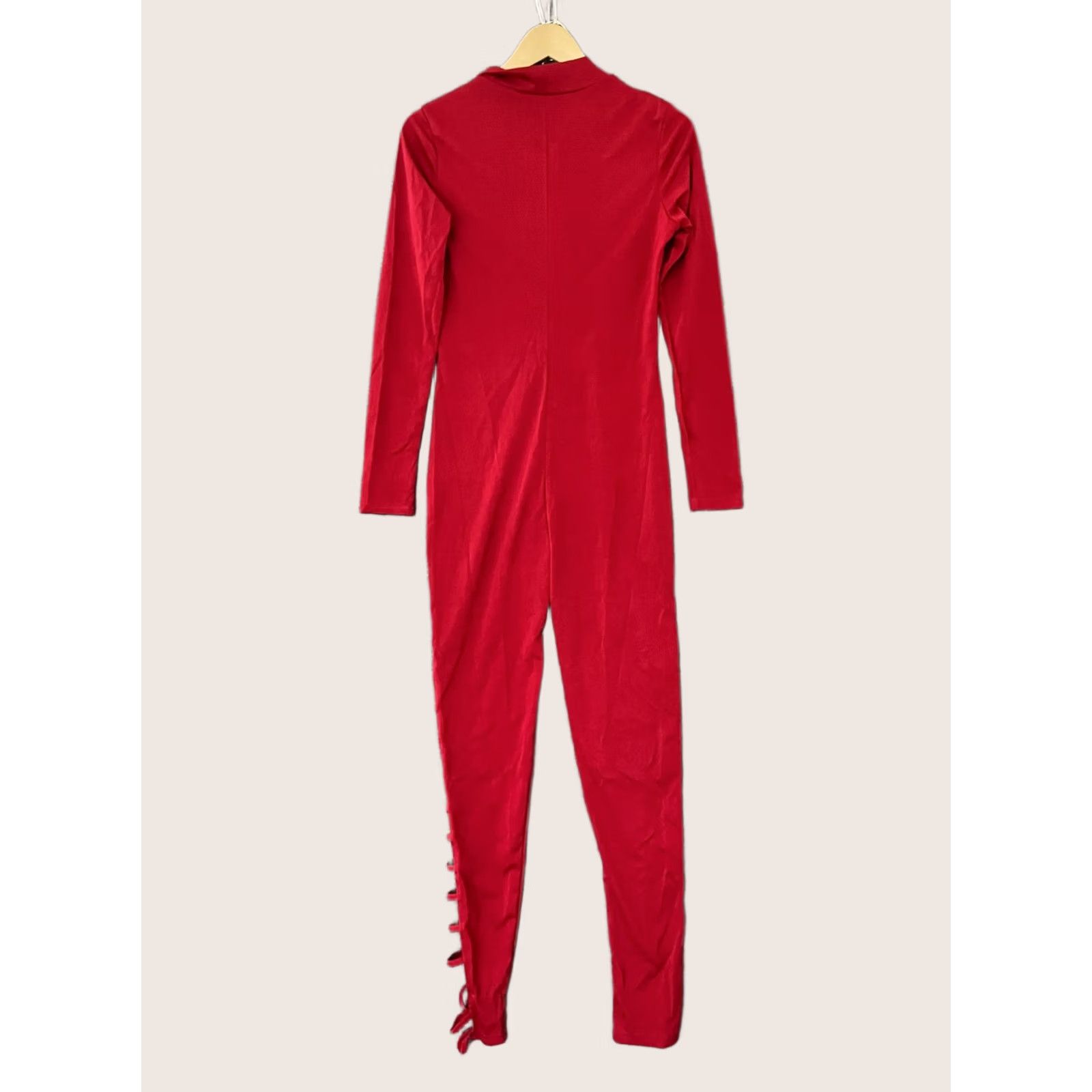 Vintage Sexy Zipper One Piece Jumpsuit L Red Women Long Sleeve Clubwear Size L / US 10 / IT 46 - 1 Thumbnail