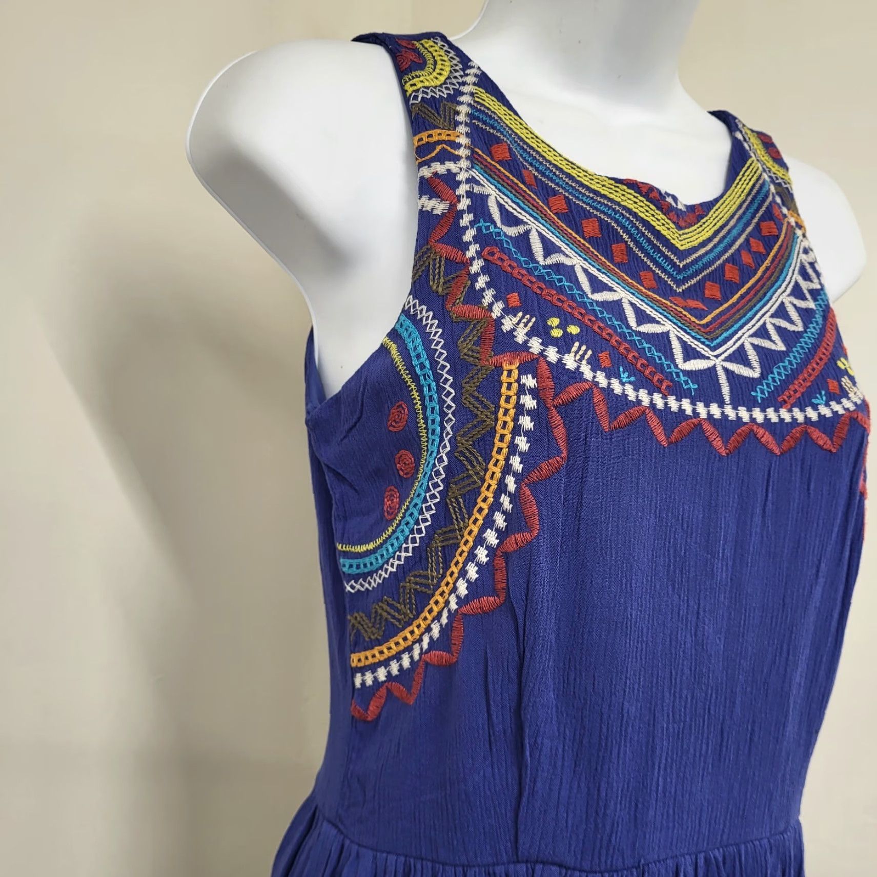Vintage Xhilaration Lined Dress Women's XS Blue Embroidered Sleeveless Back Zip EUC Size XS / US 0-2 / IT 36-38 - 3 Thumbnail