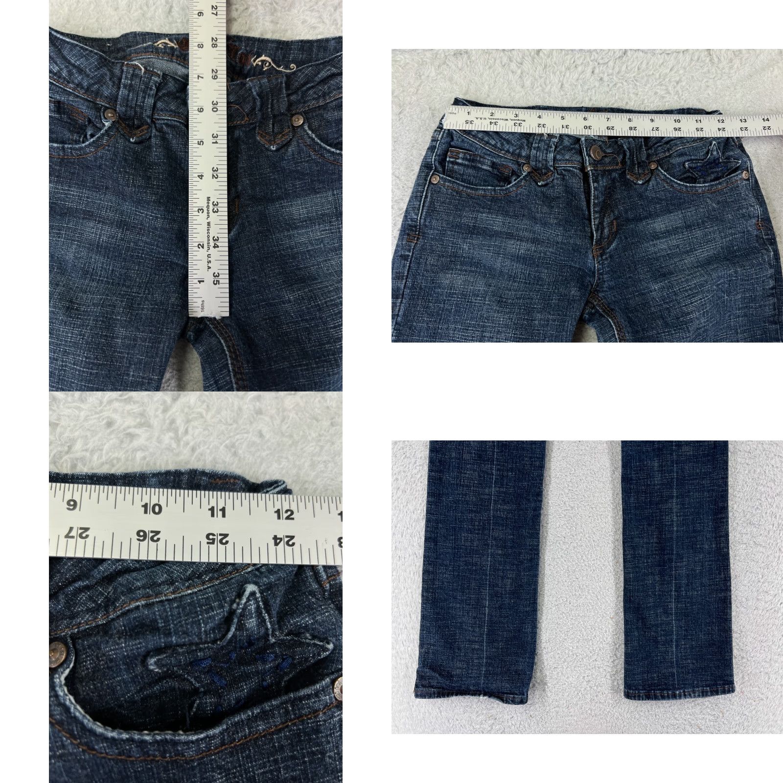 Denime C'est Toi Jeans Women Blue Denim Boot Cut Low Rise 22x29 Regular 29 in 5-Pocket Dark Wash Stretch Elastic Waist Cotton Blend Vintage No N/A Size 25" / US 0 / IT 36 - 9 Thumbnail