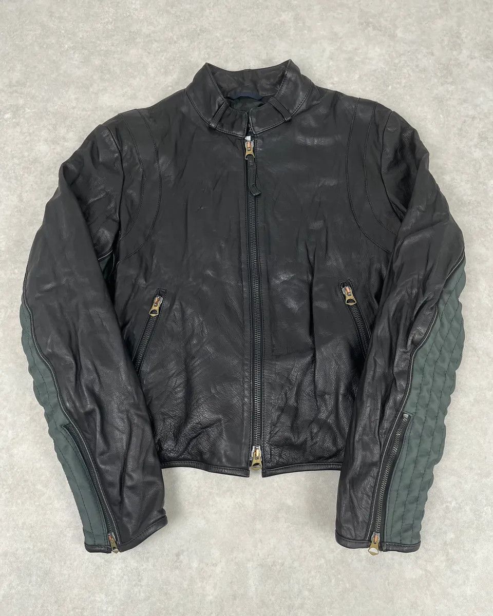 Armani 2000s Armani Hybrid Black & Green Leather Biker Jacket Size US M / EU 48-50 / 2 - 4 Thumbnail