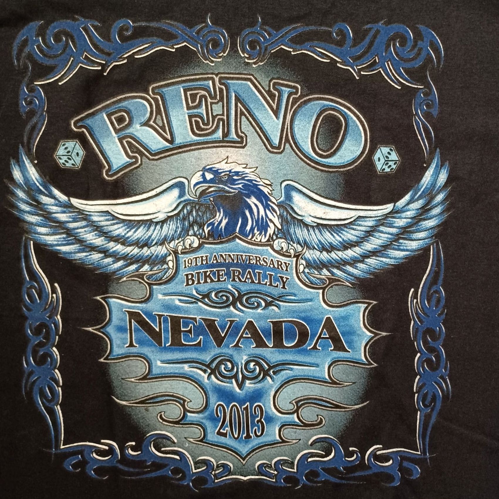 Gildan Reno NV Bike Rally Mens Shirt L Black 19th Anniversary Double Side Graphic 2013 Size US L / EU 52-54 / 3 - 2 Thumbnail