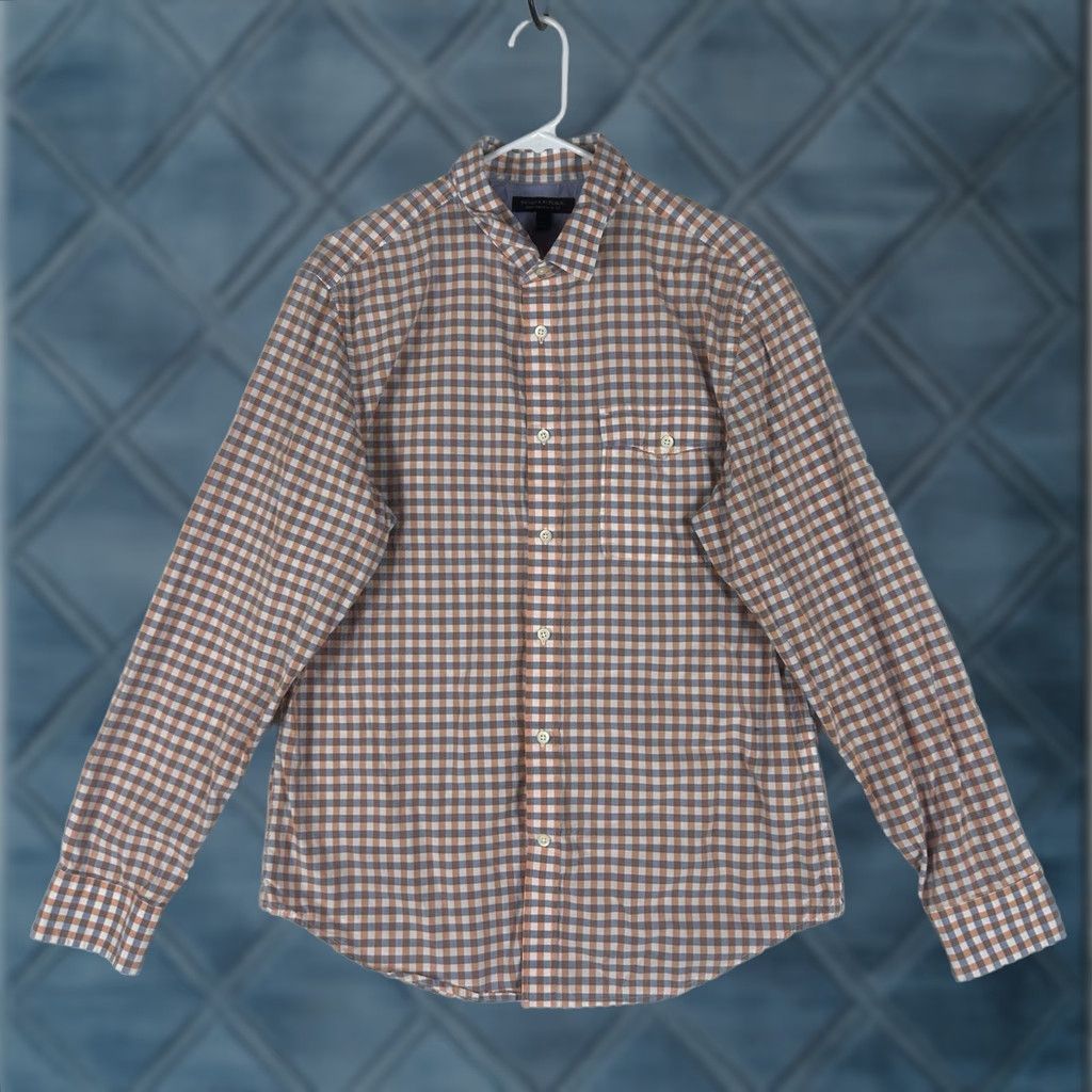 Banana Republic Banana Republic Button-Up Shirt Mens Large Orange Plaid Check Slim Fit Long Sleeve Cardigan? Size US L / EU 52-54 / 3 - 1 Thumbnail