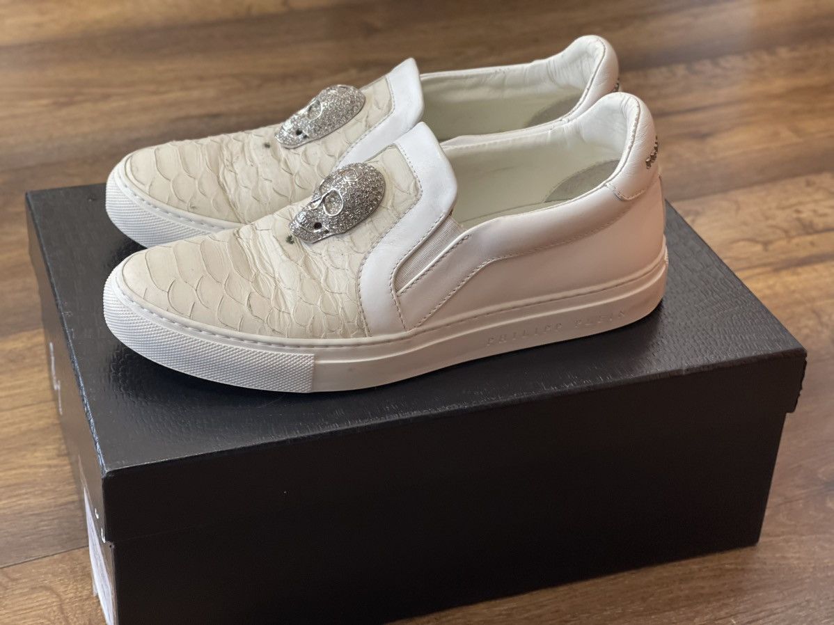 Philipp Plein Philipp Plein Skull Slip-On Sneakers EU38 White Size US 7 / IT 37 - 1 Thumbnail