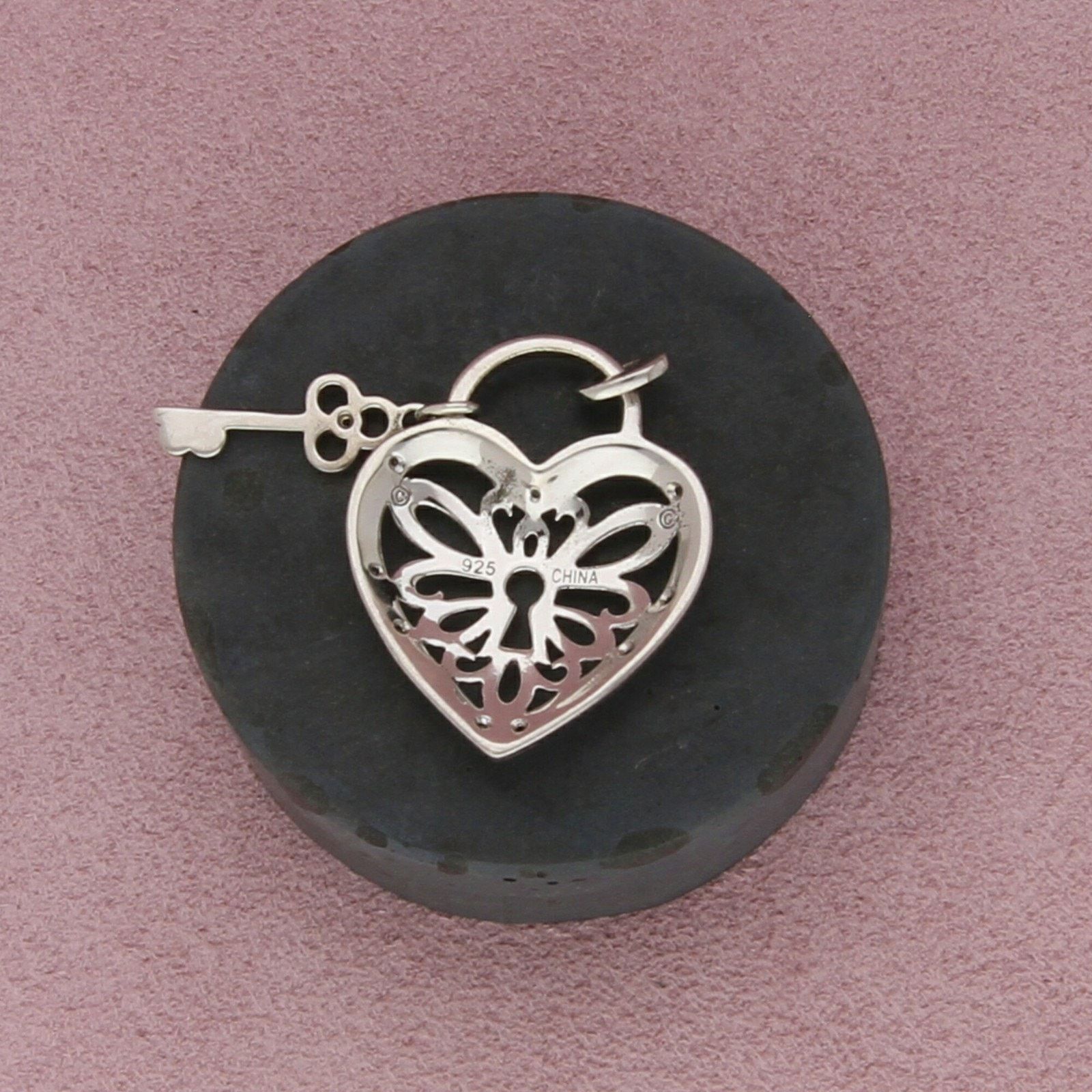 Sterling Silver sterling silver diamond accent heart padlock & key pendant Size ONE SIZE - 2 Thumbnail