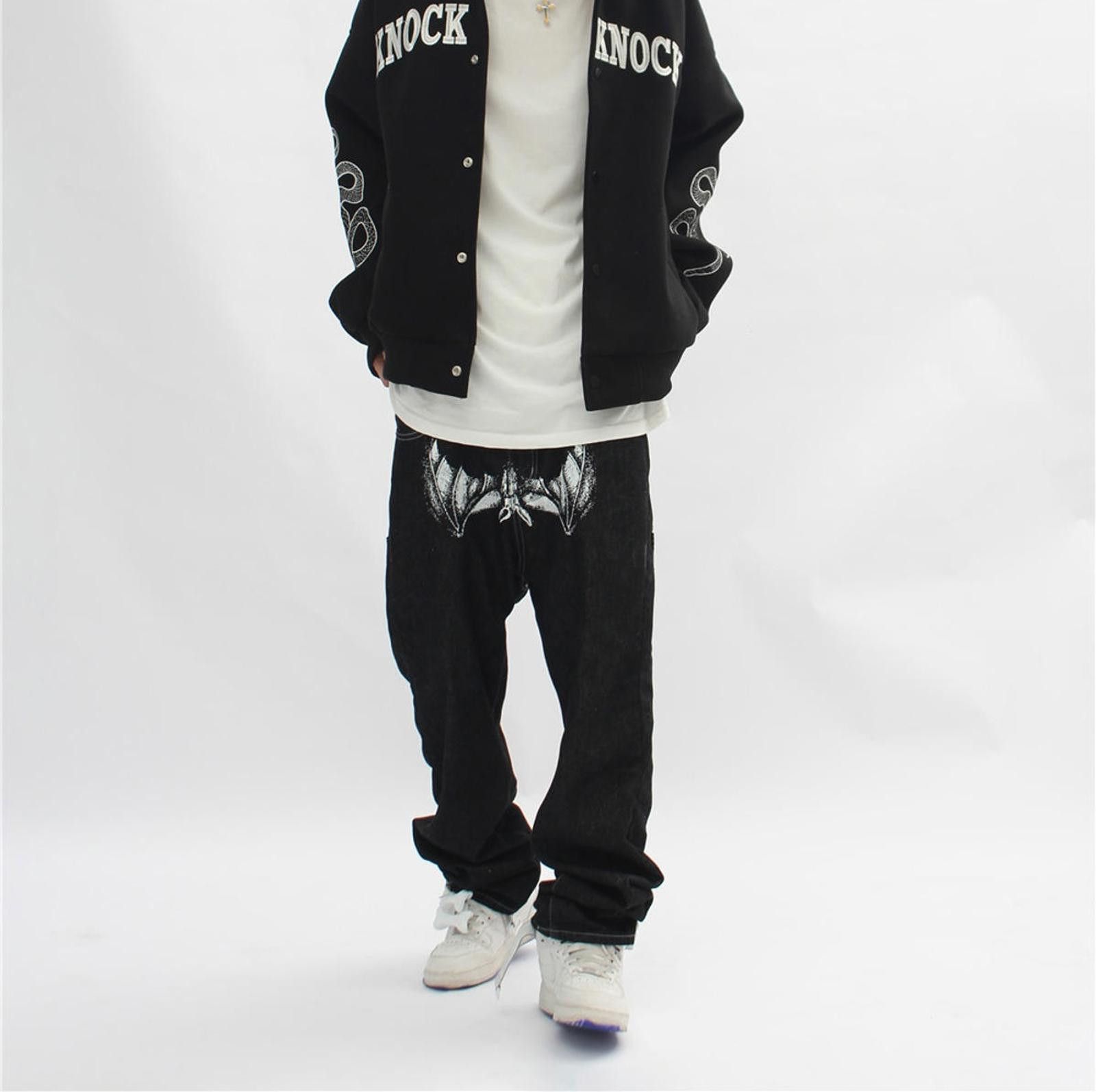 Japanese Brand Black Straight Leg Denim Jeans with Graphic Prints Size US 32 / EU 48 - 6 Thumbnail