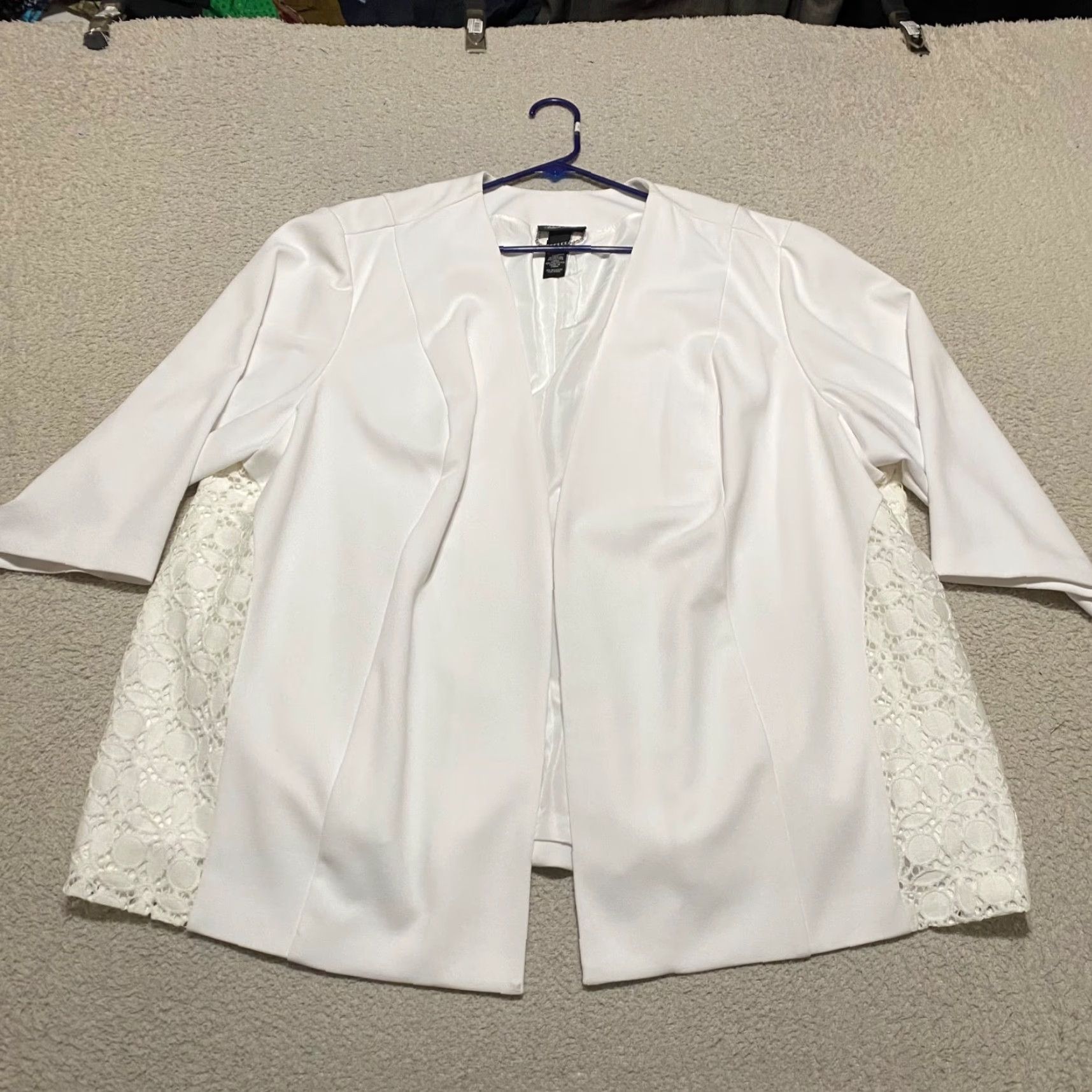 Vintage Catherines Black Label Womens 3X Plus Jacket White Open Front Crochet Sides Size XXL / US 16-18 / IT 52-54 - 2 Thumbnail