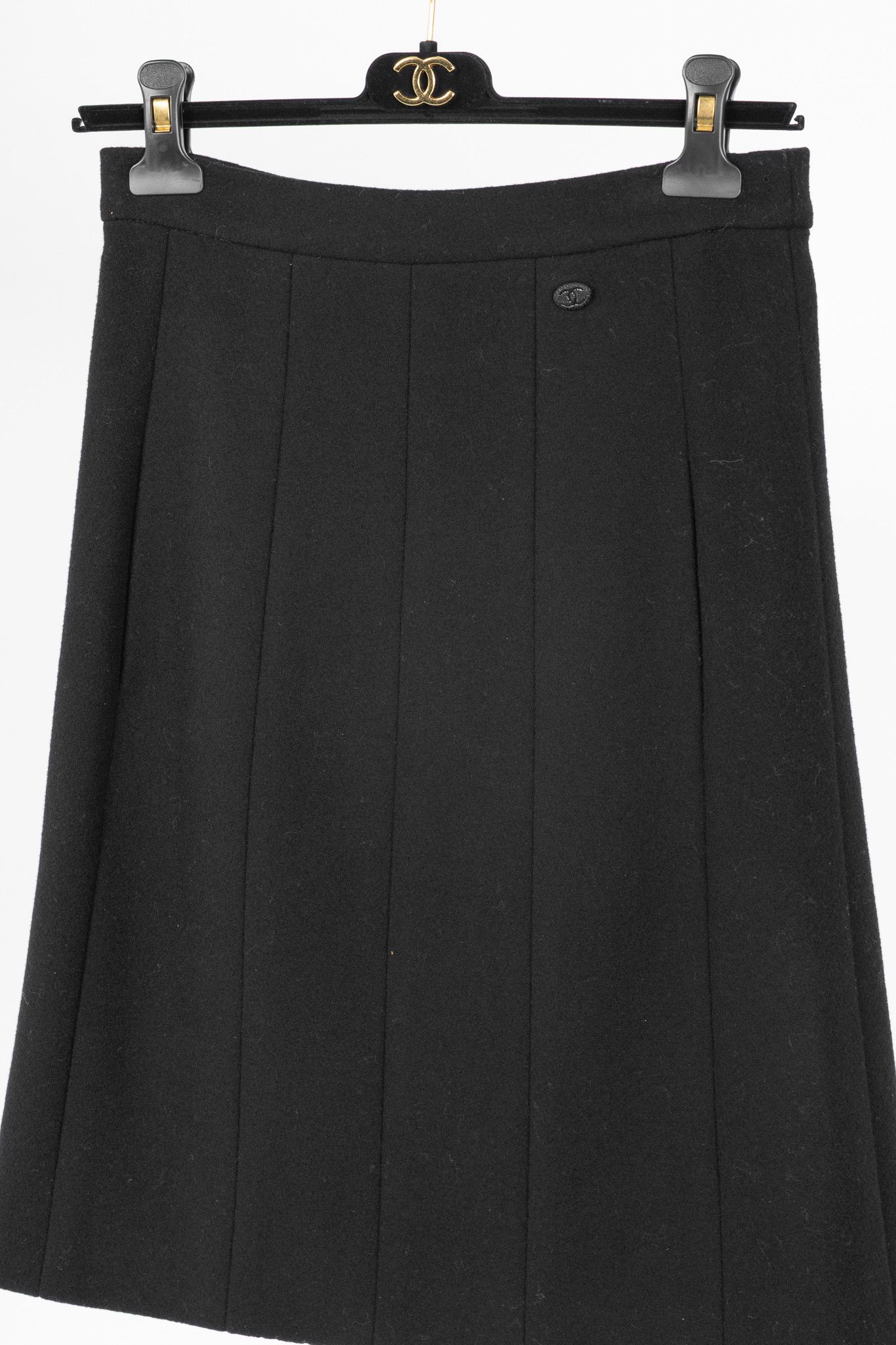 Chanel Chanel Black Wool-Blend Panelled A-Line Knee-Length Skirt Size 26" / US 2 / IT 38 - 3 Thumbnail