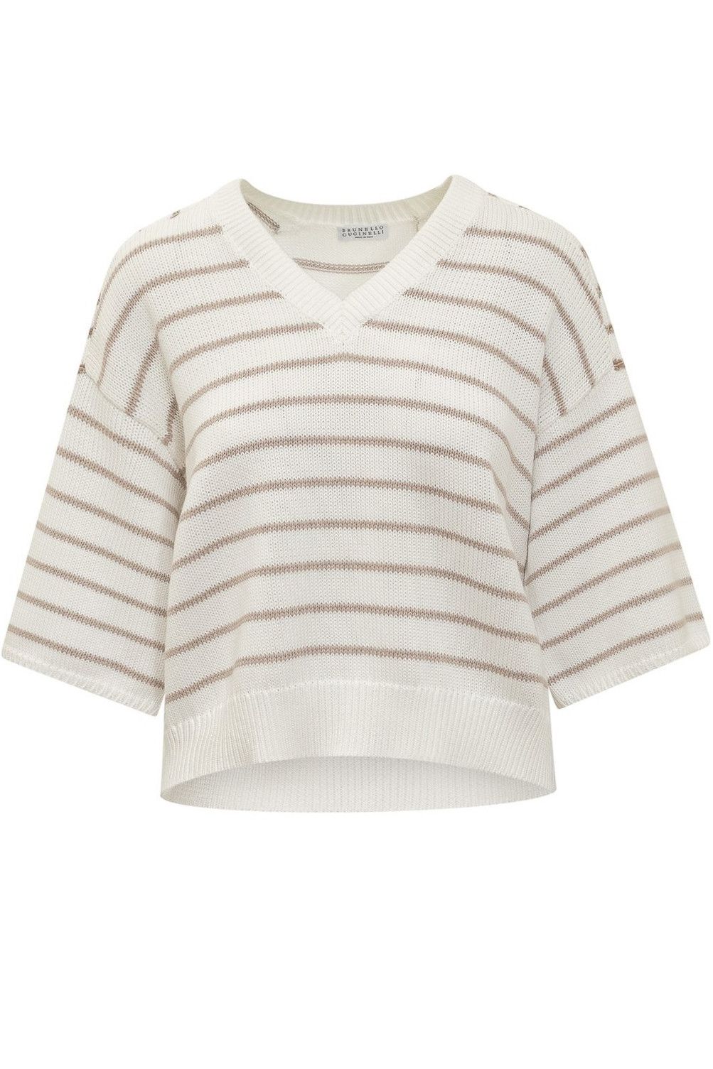 Brunello Cucinelli o1y0825 Short Sleeves Sweater in White/Beige Size L / US 10 / IT 46 - 1 Thumbnail