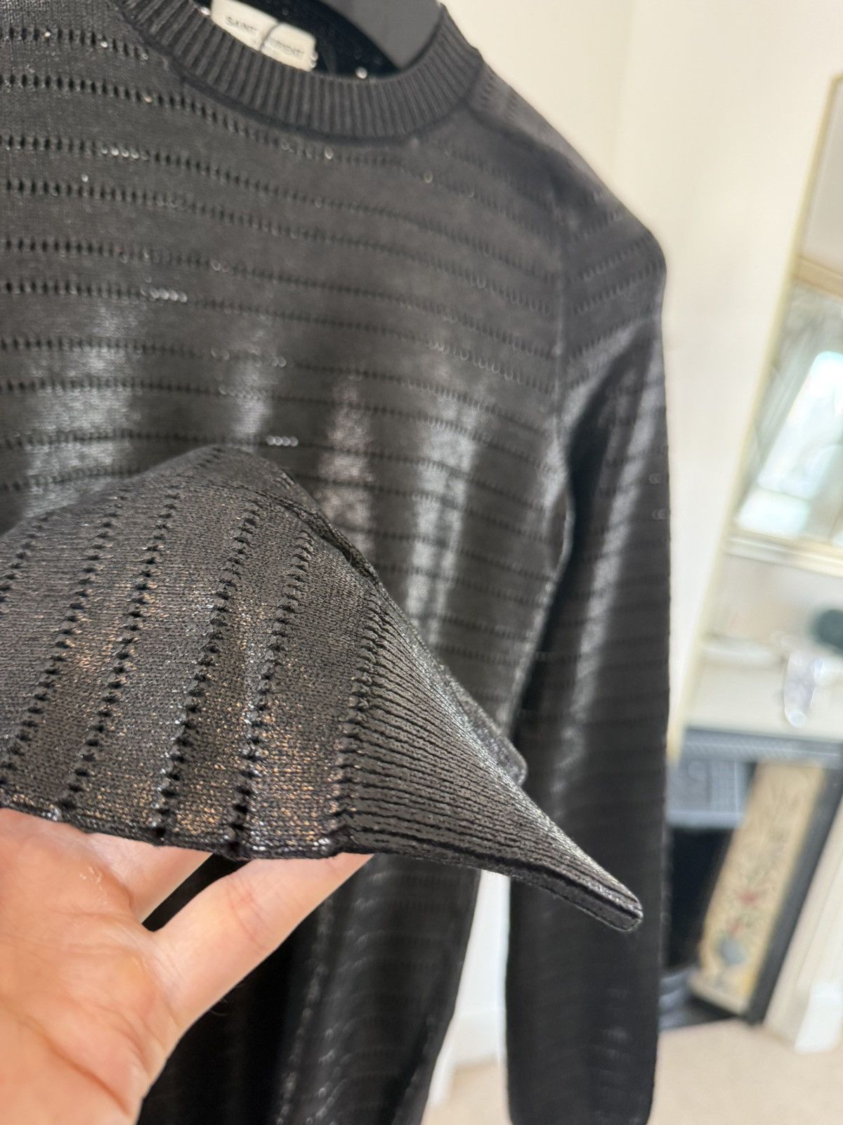 Saint Laurent Paris Saint Laurent Shiny Black Striped Sweater Size XS / US 0-2 / IT 36-38 - 8 Thumbnail