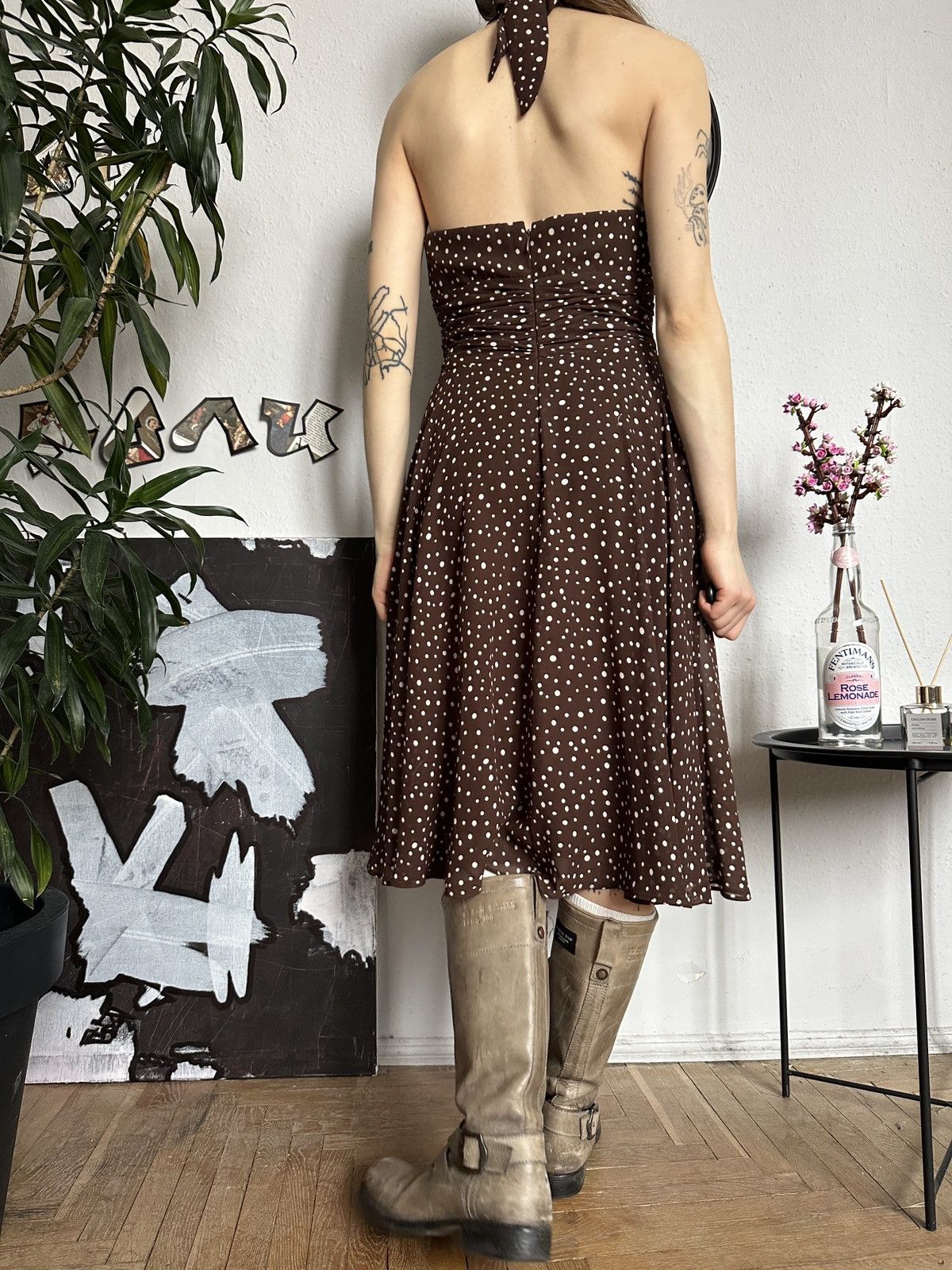 Vintage Vintage Polka dot Sexy Halter Midi Dress Cottage Size L / US 10 / IT 46 - 5 Thumbnail