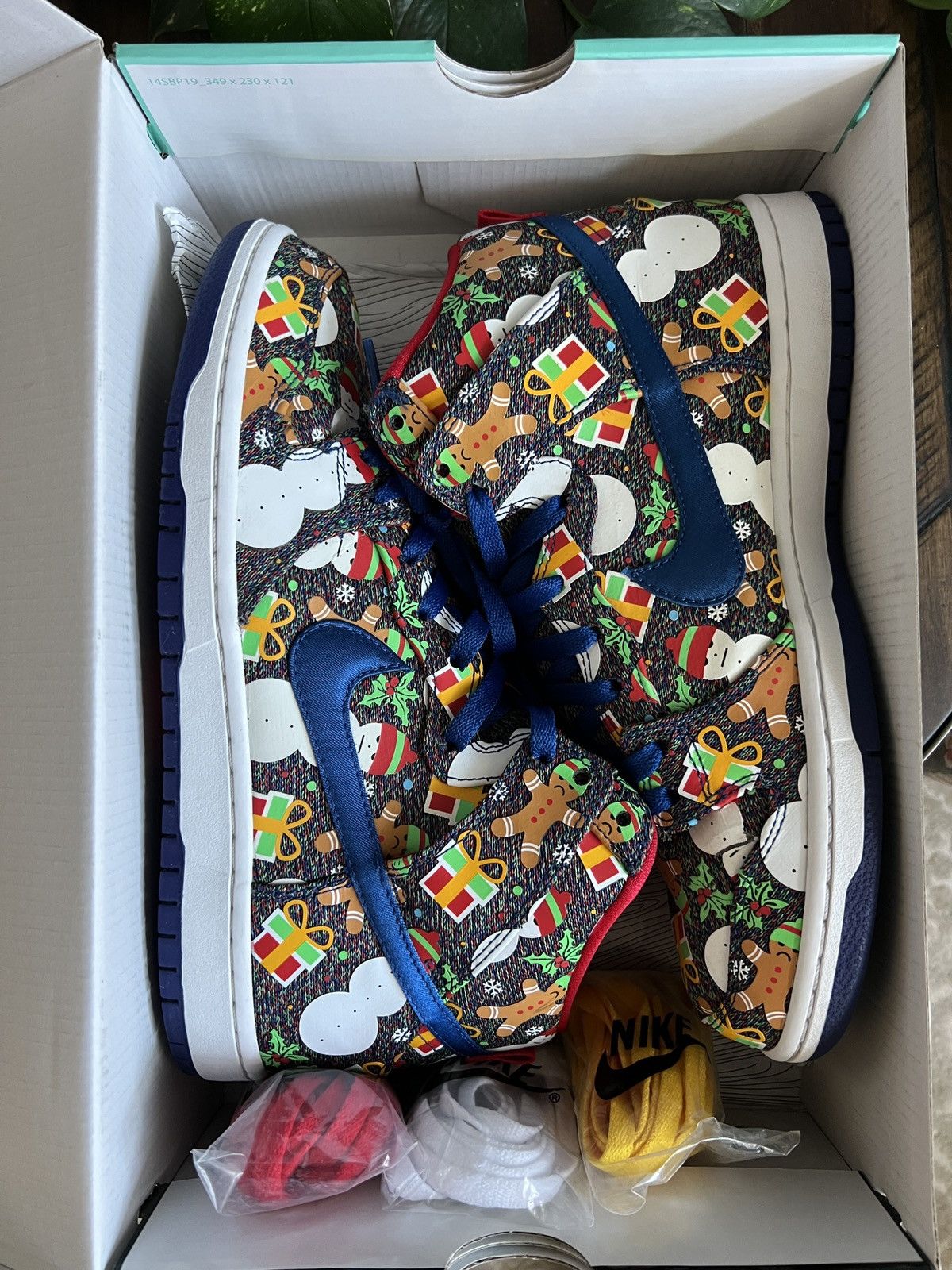 image of Sb Dunk High Concepts Ugly Christmas Seater (2017) Shoes in Blue, Men's (Size 10)