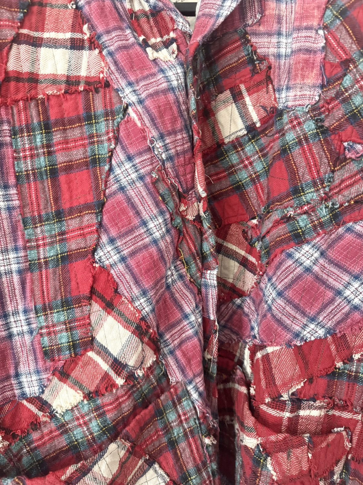 Greg Lauren Greg Lauren Scrapwork Red Plaid Stitchwork Boxy Shirt Size L Size US L / EU 52-54 / 3 - 2 Thumbnail