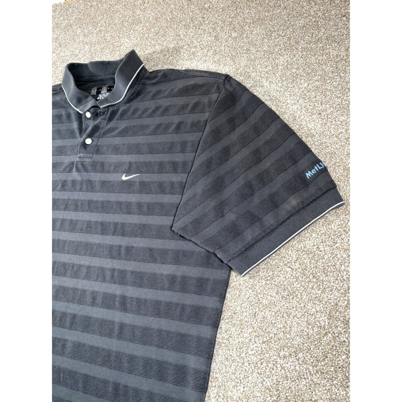 Nike VINTAGE Nike Golf Polo Shirt Men’s XXL 100% Cotton Striped | Black Geometric 90s Logo Button Chip Metlife Golf Vintage Men Size US XXL / EU 58 / 5 - 2 Thumbnail