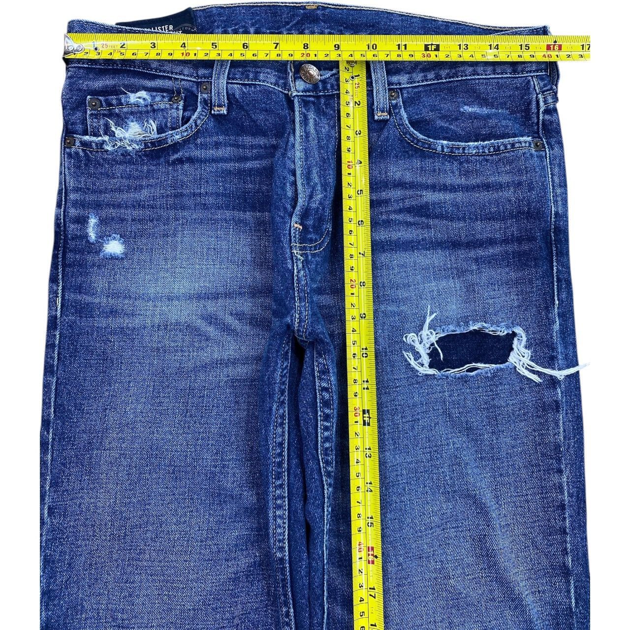 Hollister Hollister Slim Straight Blue Wash Distress Patch Style Jeans Size US 32 / EU 48 - 10 Thumbnail