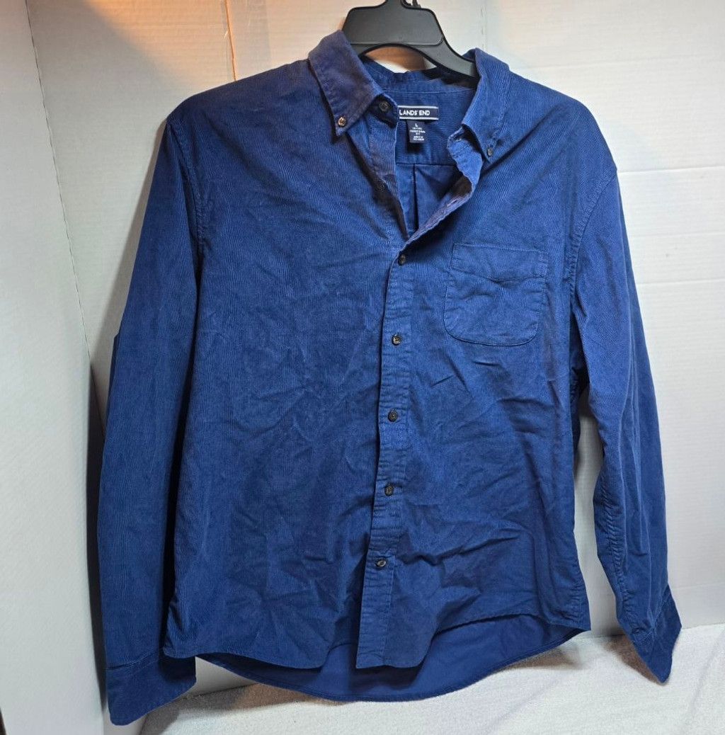 Lands' End Men's Lands' End Blue Corduroy Casual Button Down Shirt L Size US L / EU 52-54 / 3 - 1 Thumbnail