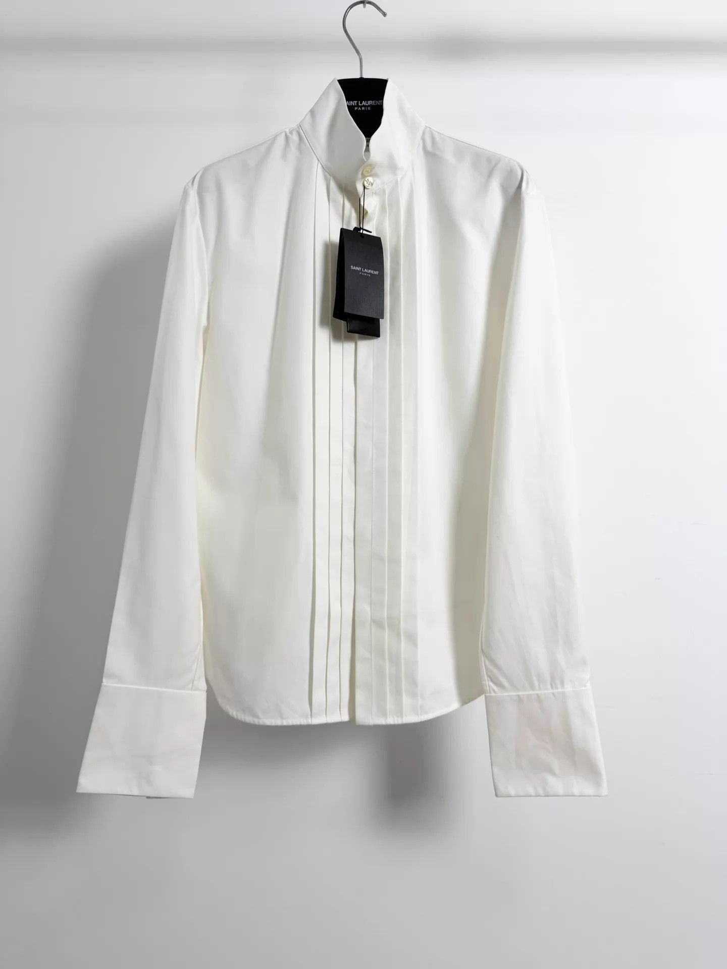 Saint Laurent Paris SLP 24ss White Pleated Stand Collar Dress Shirt 36 Size US XXS / EU 40 - 1 Thumbnail