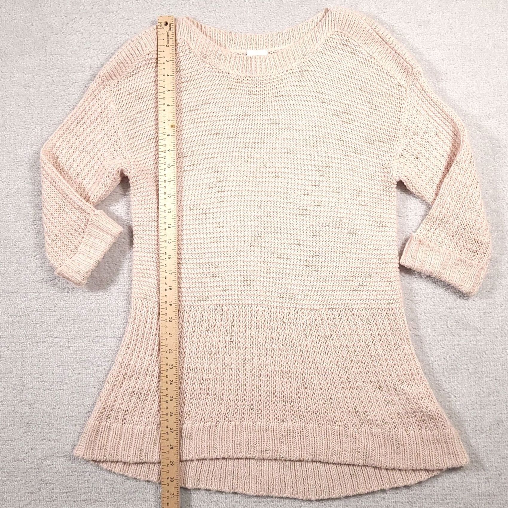 Vintage Chico's Pink Metallic Wool Blend Tunic Sweater Large - 3/4 Sleeve Knit Round Neck Womens Size L Size L / US 10 / IT 46 - 5 Thumbnail