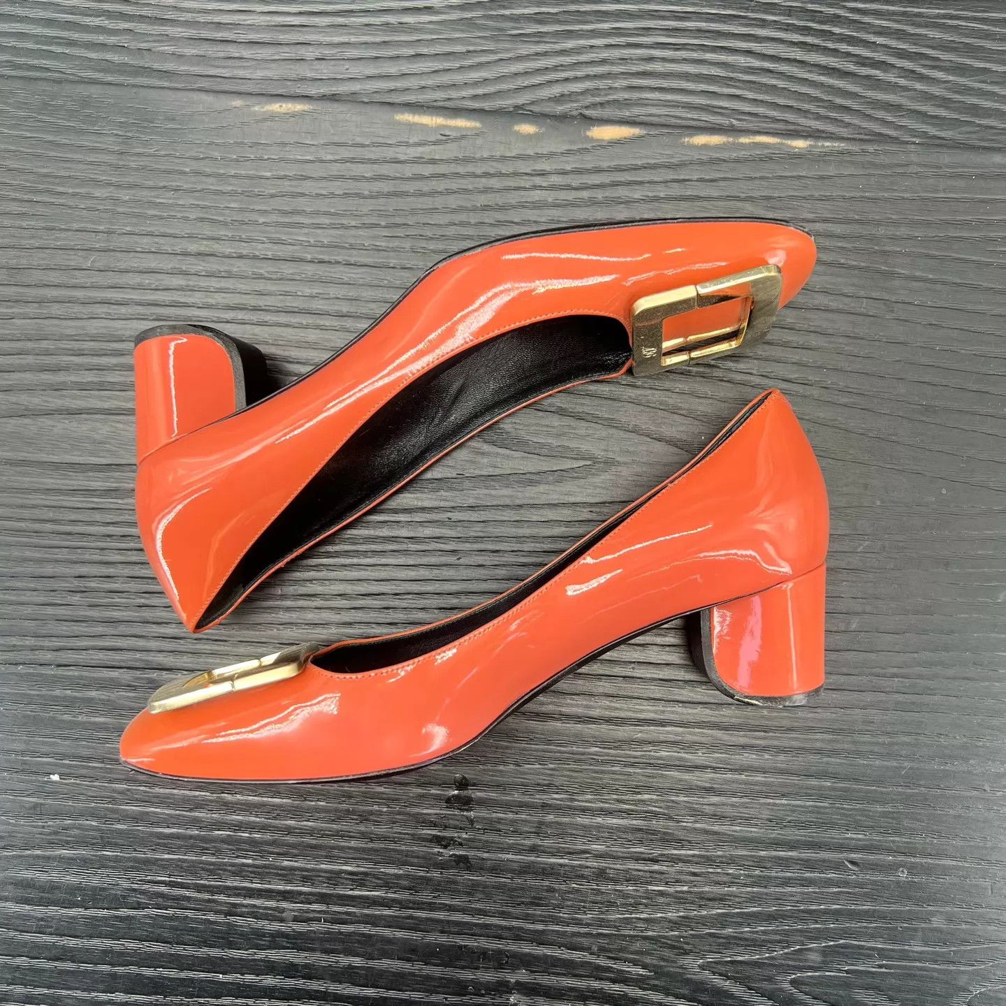 Roger Vivier rv square toe crimson low heel pumps size 36.5 with box Size US 6 / IT 36 - 2 Thumbnail