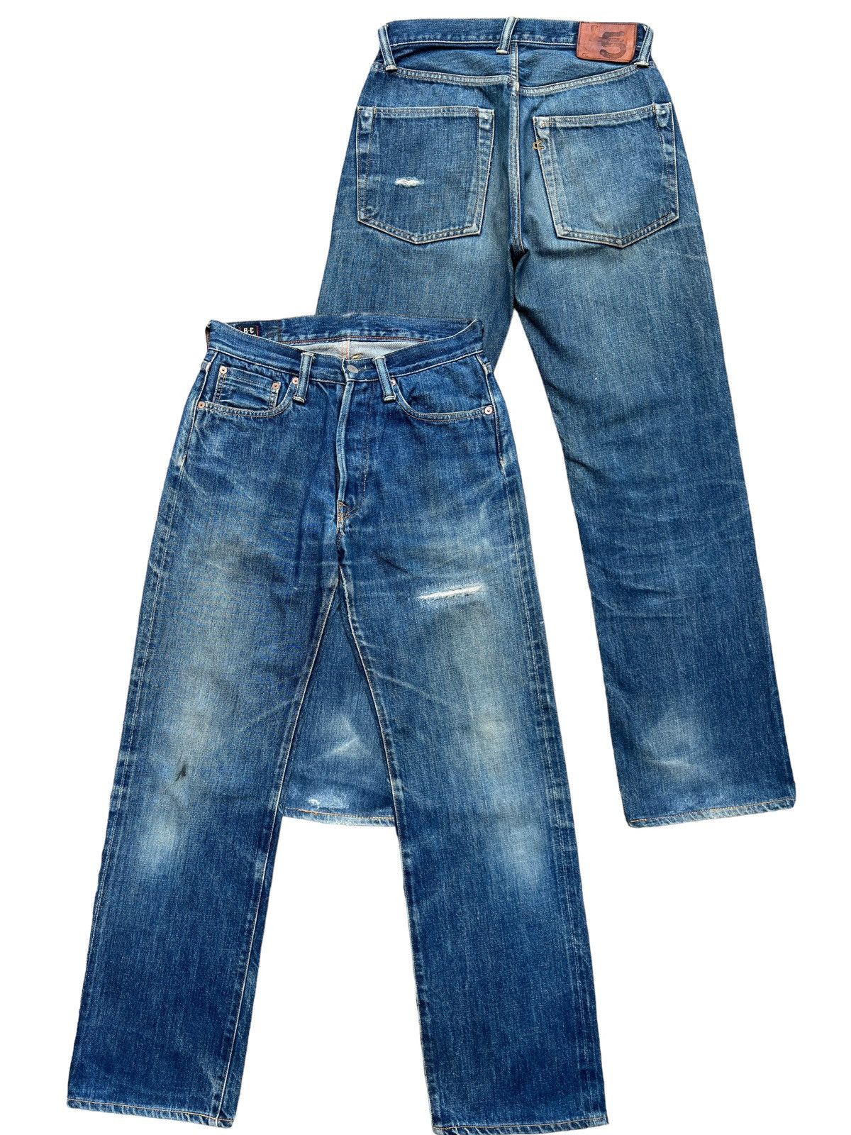 image of Vintage 45Rpm Selvedge Faded Distressed Denim Jeans 29X29 in Denim Blue, Men's