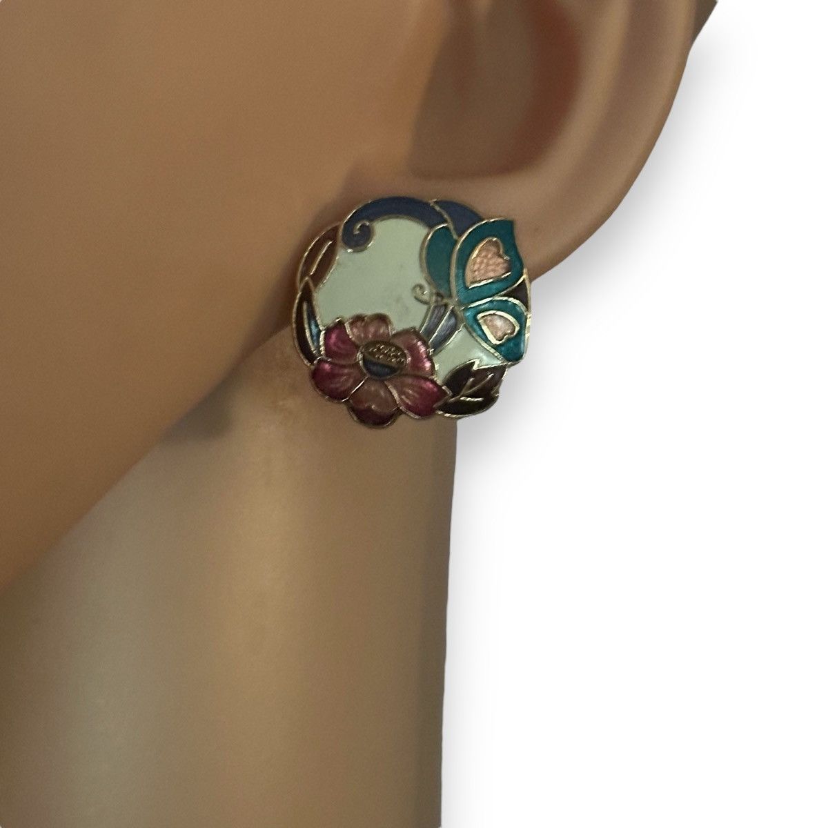 Vintage Vintage butterfly and flower cloisonné earrings Size ONE SIZE - 2 Thumbnail
