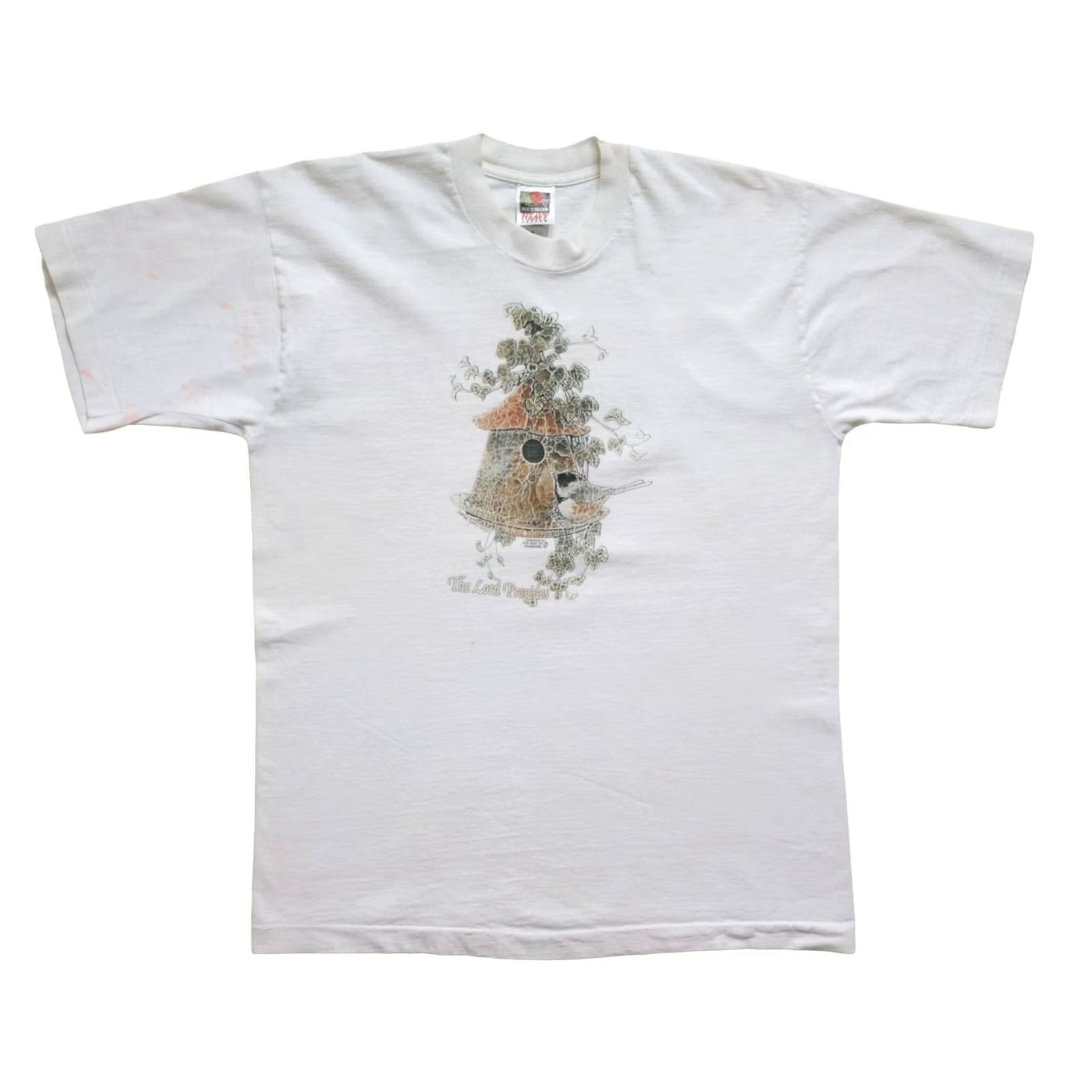 Fruit Of The Loom VINTAGE Fruit of the Loom GOD ANIMAL BIRD HOUSE LORD PROVIDES GRAPHIC COTTON T SHIRT L Men Short Sleeve Crew Neck White 28" Length Regular Size L Size US L / EU 52-54 / 3 - 2 Thumbnail