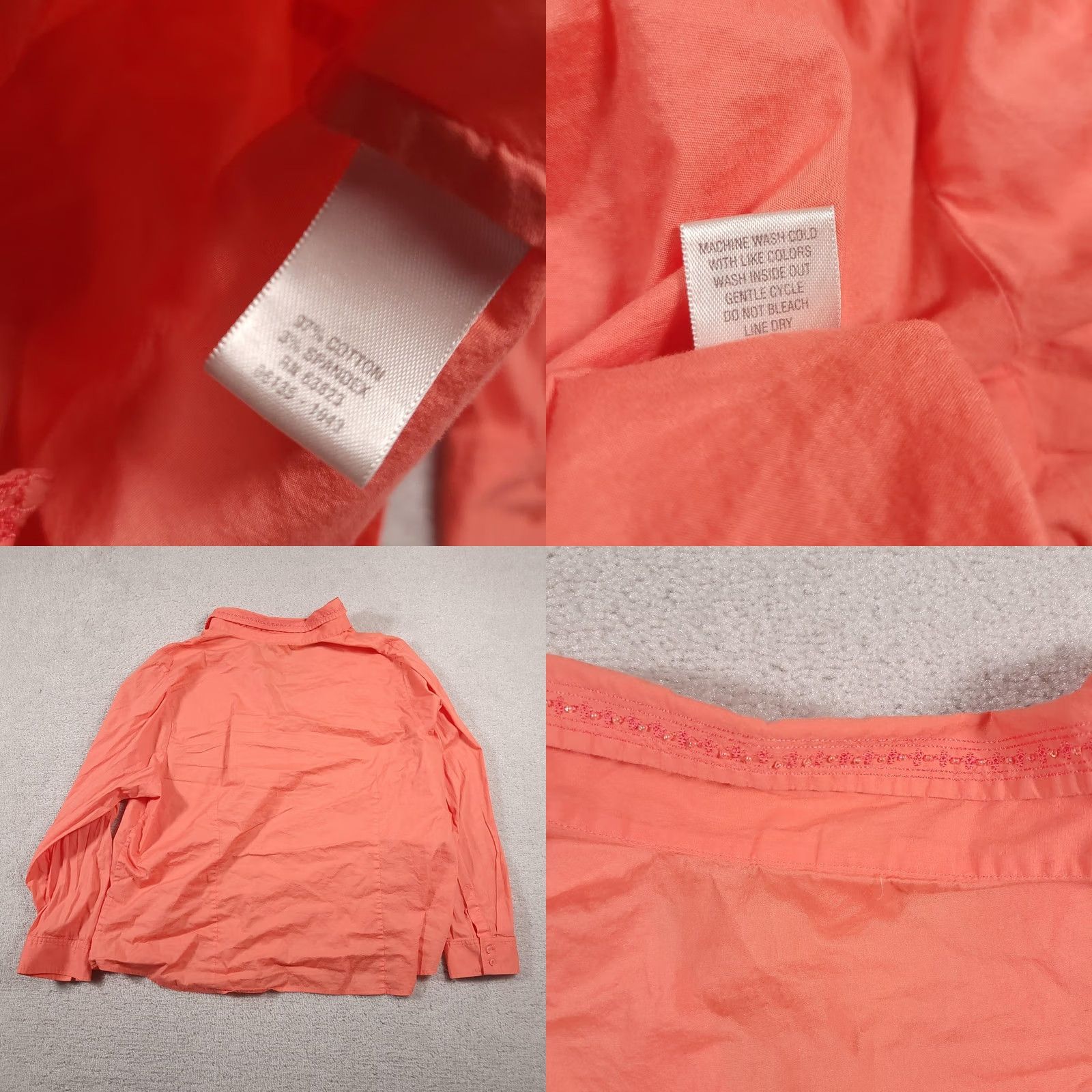 Pinko CJ Banks Shirt Womens 2X Pink Coral Stretch Embellished Long Sleeve Collared Top Size XXL / US 16-18 / IT 52-54 - 9 Thumbnail