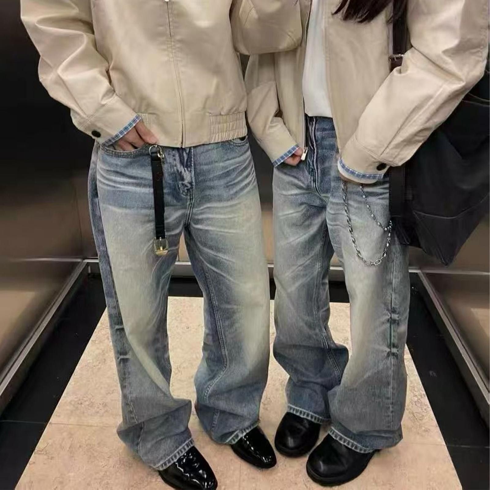 Vintage Light Blue Wide Leg Jeans, Baggy Vintage Denim Pants Size US 32 / EU 48 - 3 Thumbnail